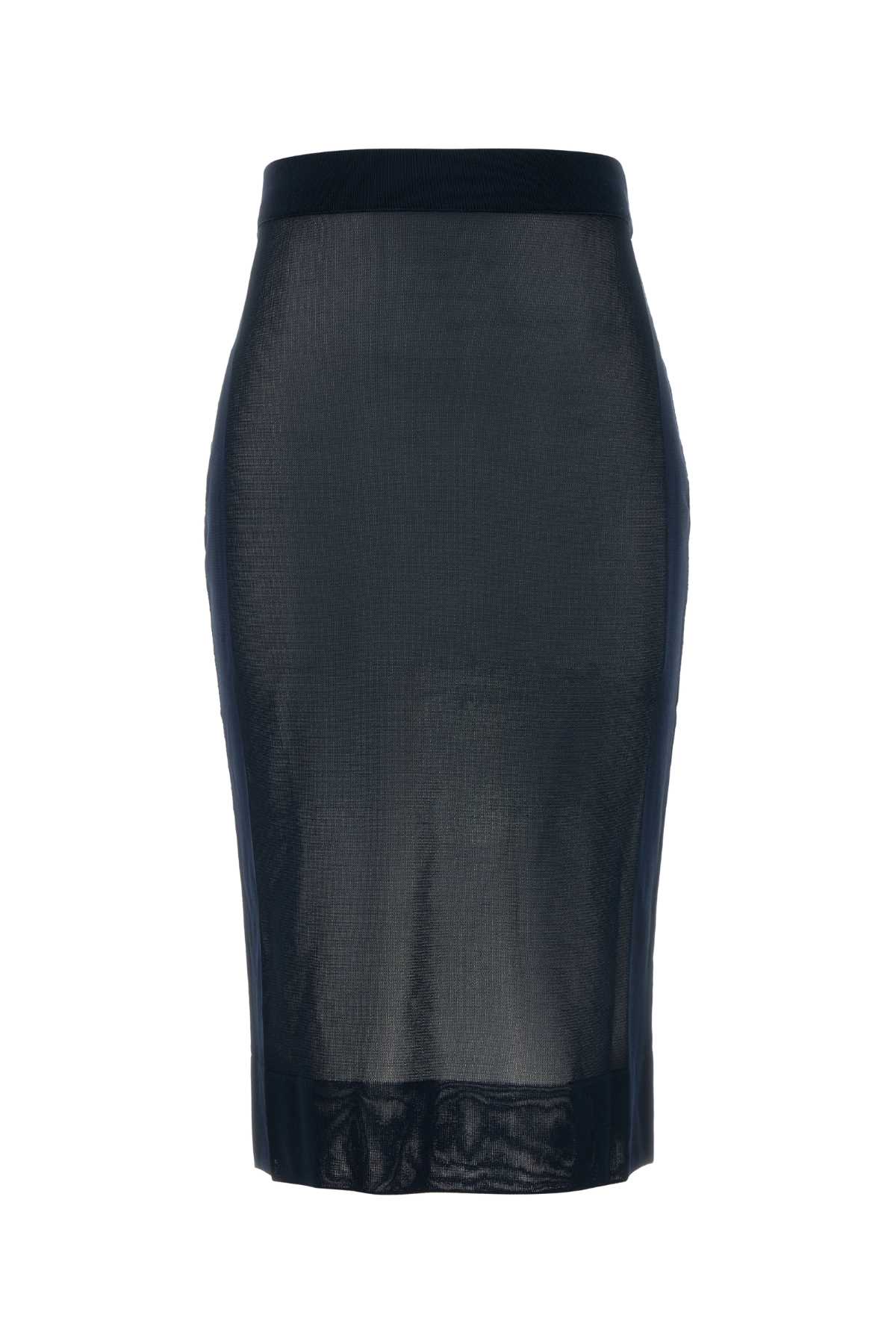 Shop Saint Laurent Navy Blue Viscose Skirt In Bleunuit