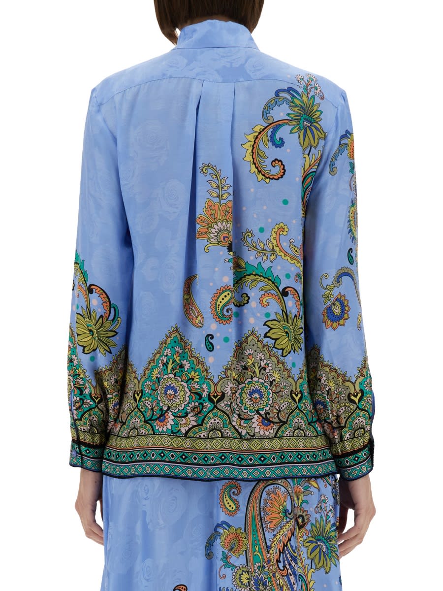 Etro All-over Signature Print Long-sleeved Shirt In Clear Blue