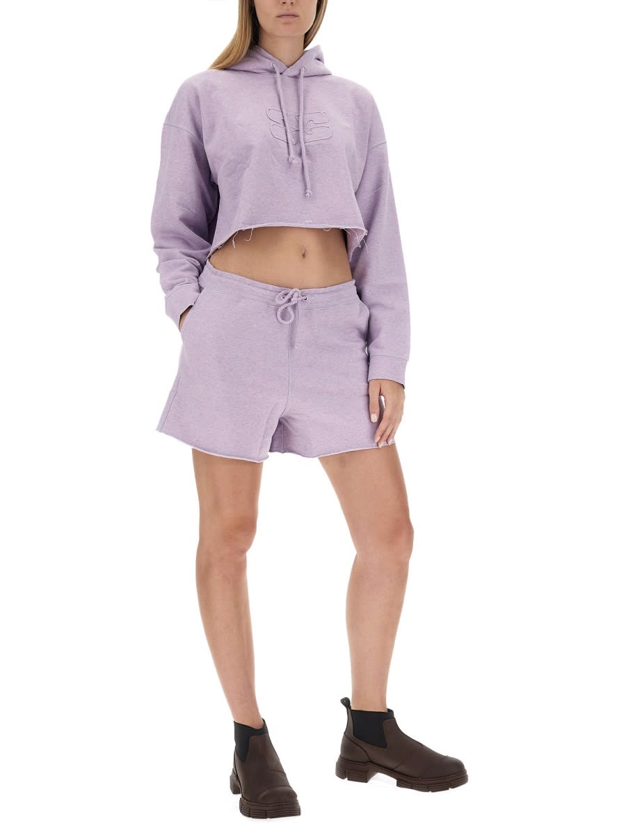Shop Ganni Cropped Sweatshirt In Lilac