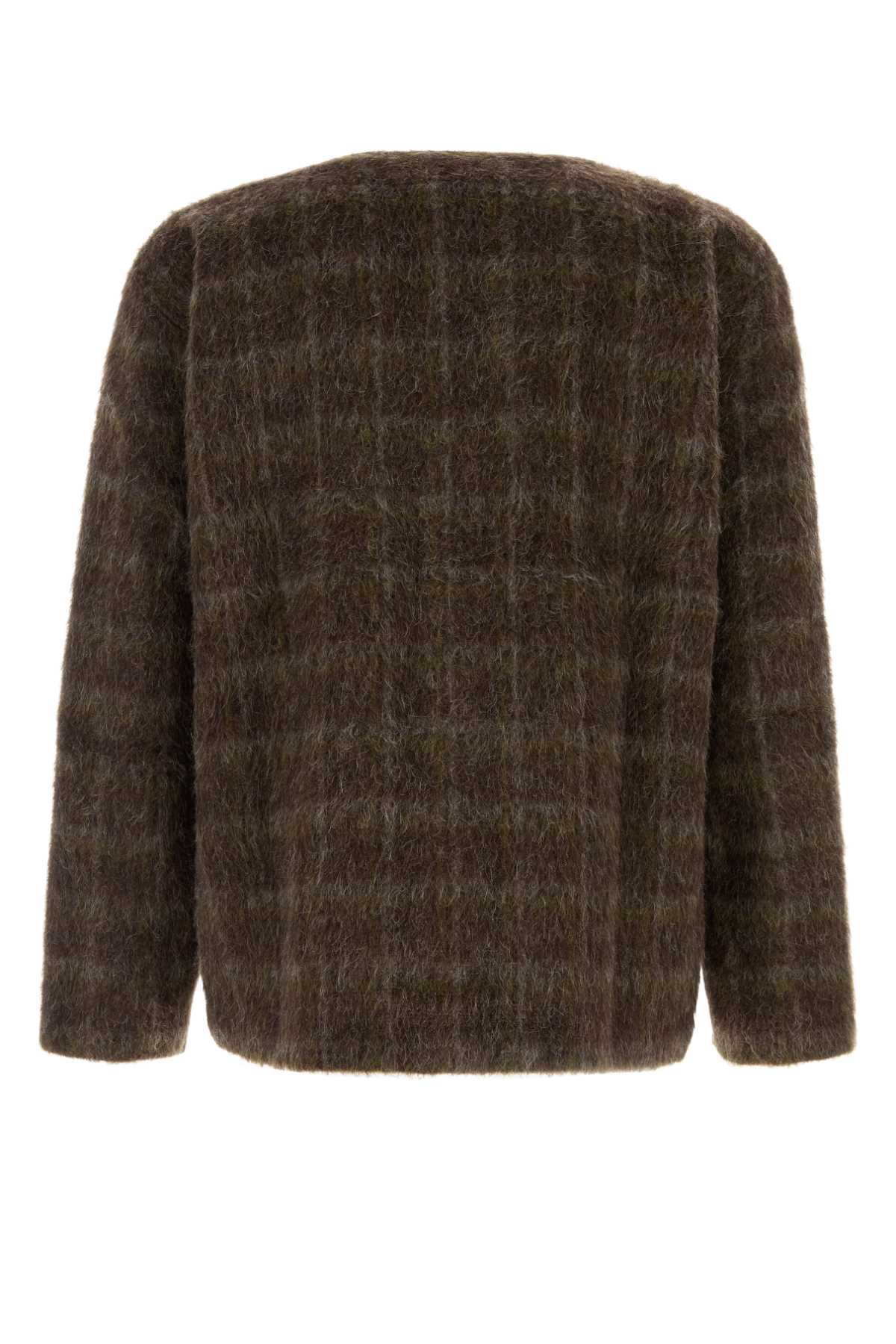 Our Legacy Embroidered Wool Blend V-neck Cardigan With Front Pockets In Brown