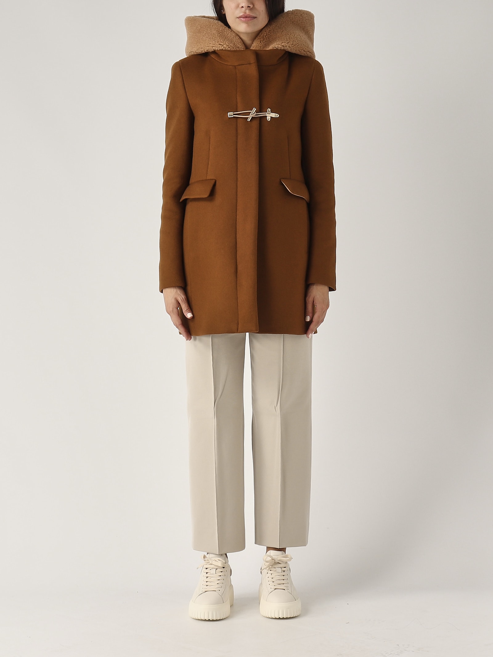 Shop Fay Toggle Coat Db Front Teddy Coat In Cuoio Scuro