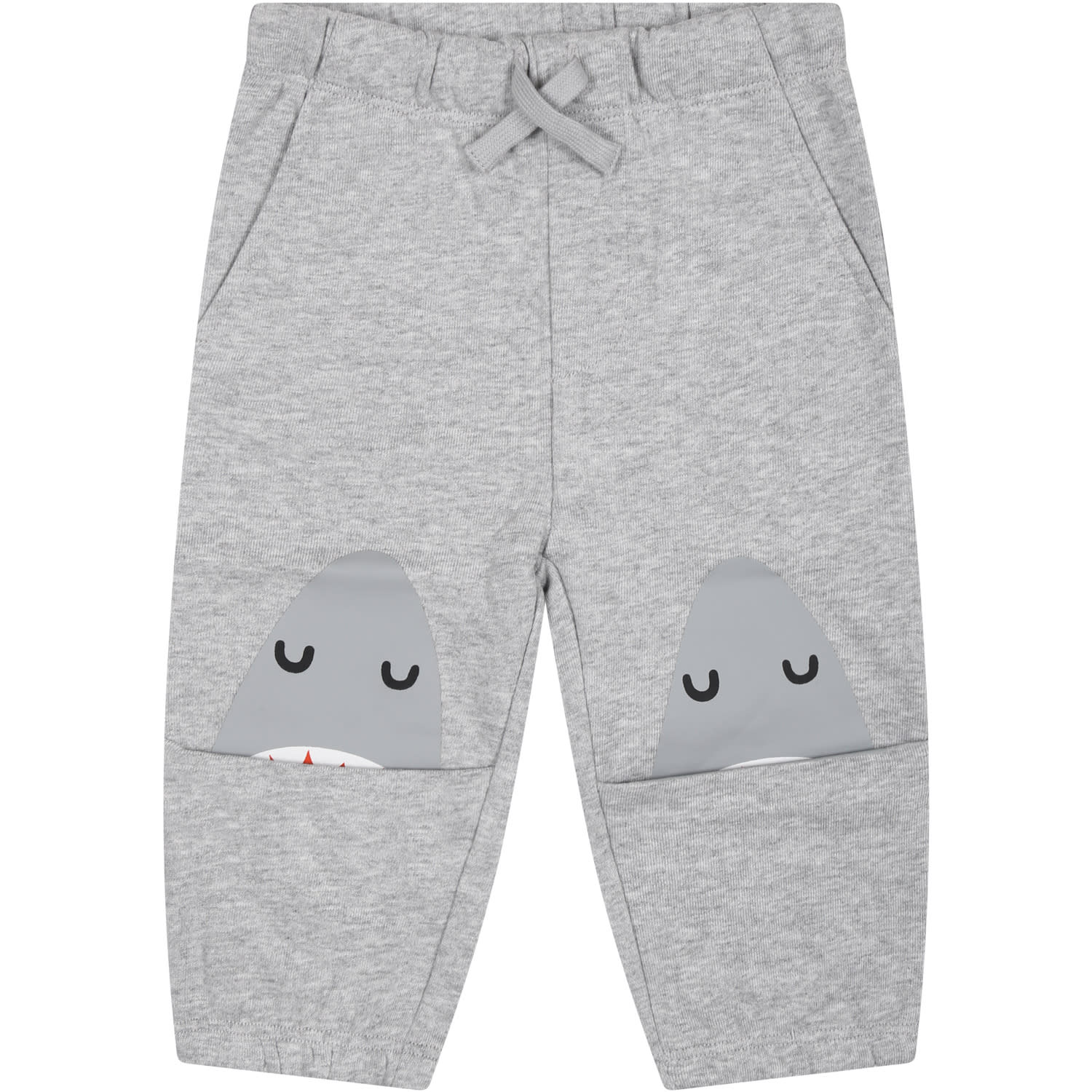 Shop Stella Mccartney Gray Trousers For Baby Boy With Shark Fin Print In Grey