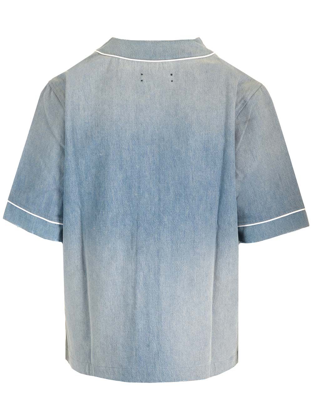 Shop Amiri Sunfaded Baseball Shirt In Light Blue