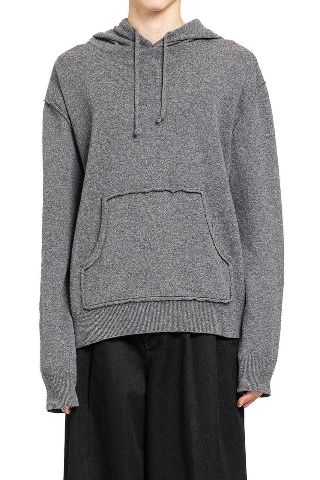 Shop Maison Margiela Knitted Drawstring Hoodie In Grigio