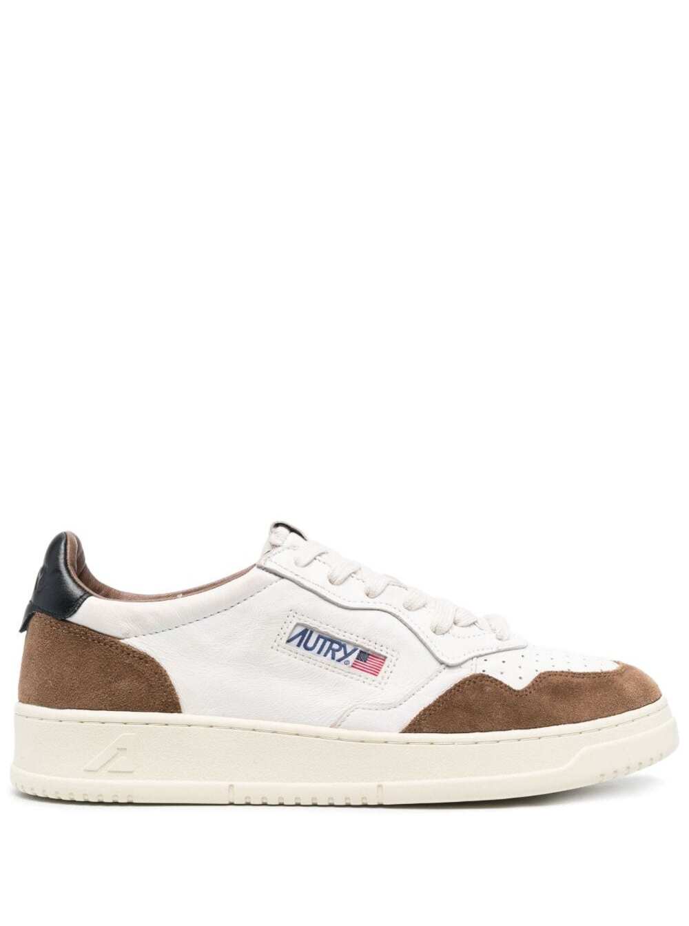 Shop Autry Medalist Low Brown And White Low Top Sneakers With Side Logo Detail In Leather And Suede Man In Multicolor