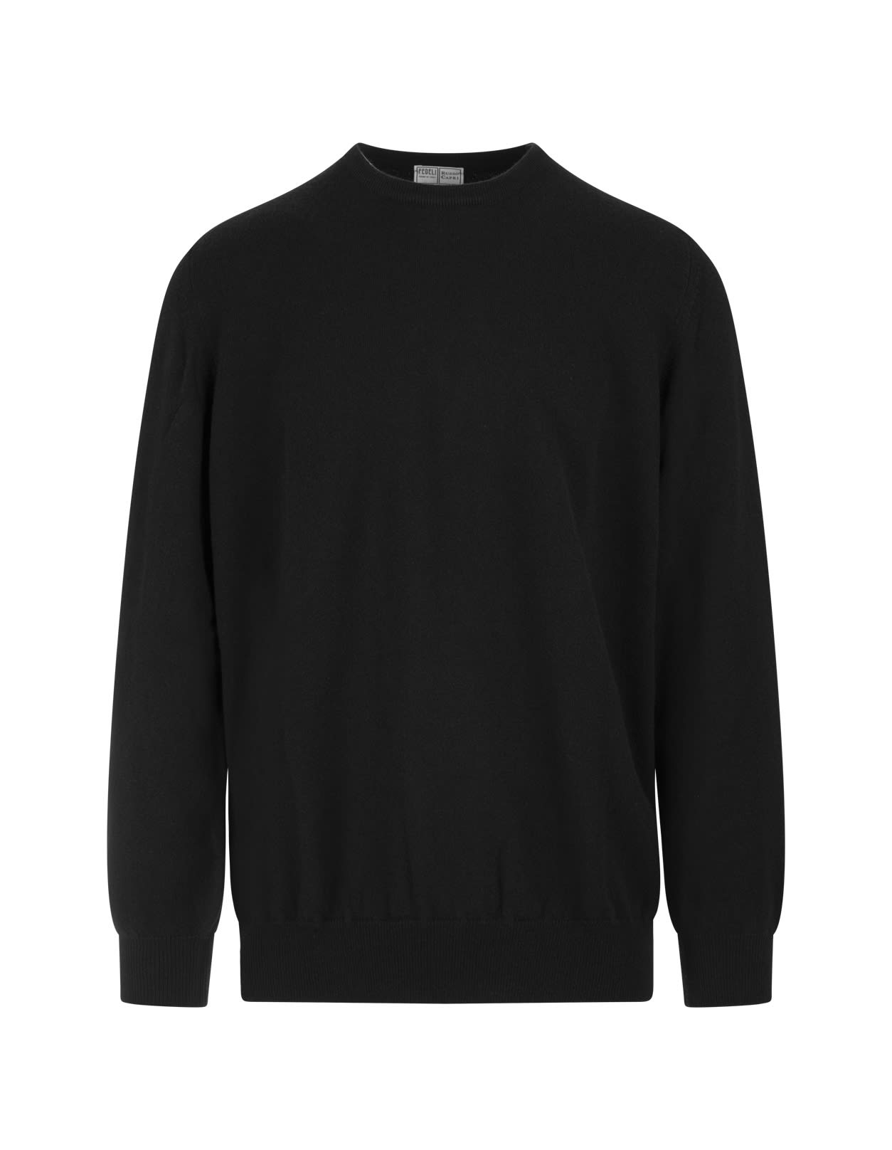 FEDELI MAN BLACK CASHMERE PULLOVER WITH ROUND-NECK