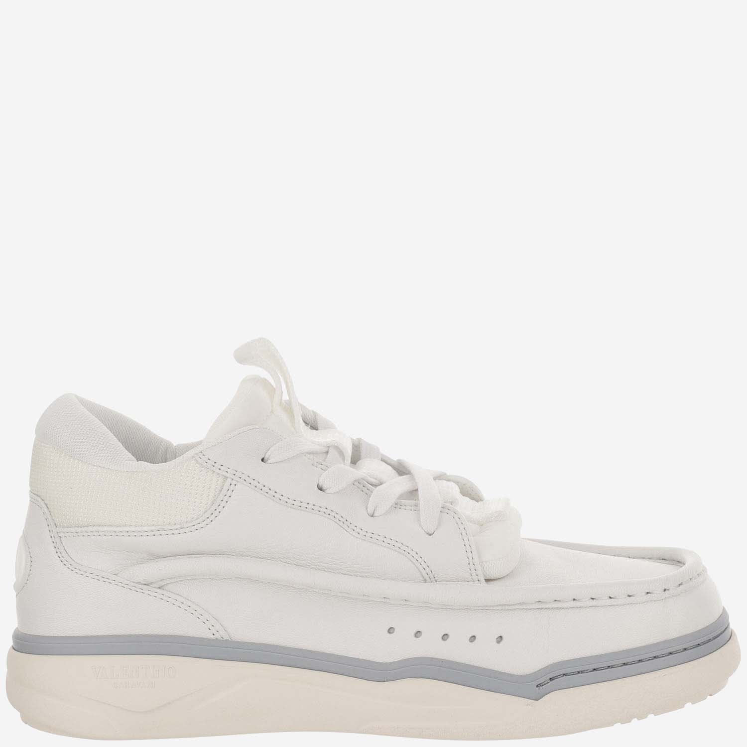 Shop Valentino Calf Leather And Fabric Mid-top Runboot Sneakers In White