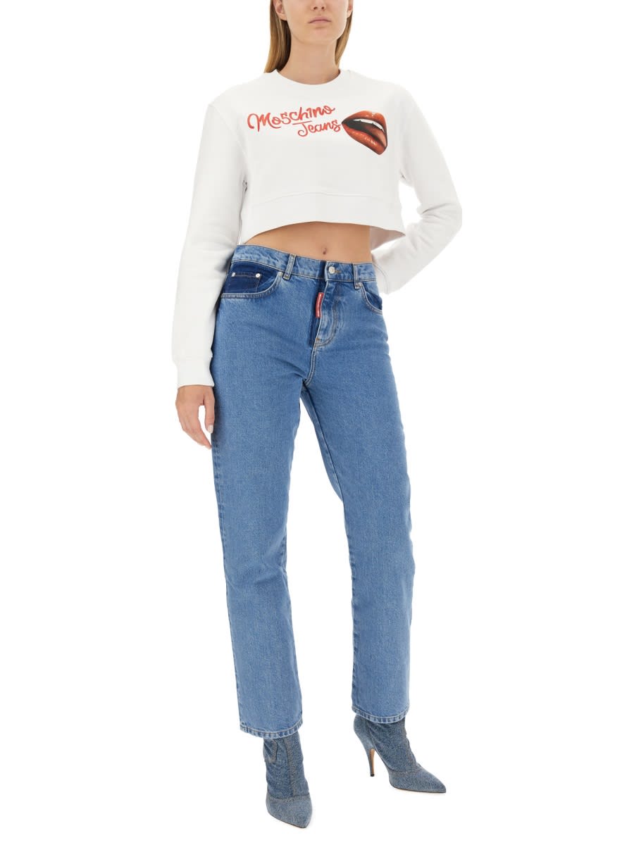 Shop M05ch1n0 Jeans Sweatshirt With Logo In White