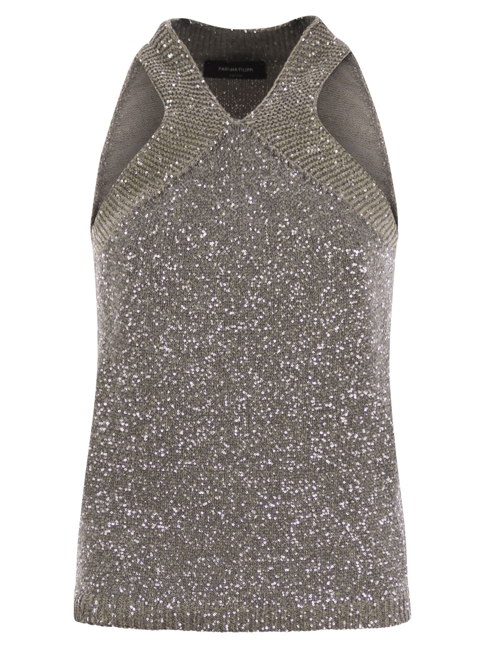 Fabiana Filippi Cotton Knit Tank Top With Sequins In Grey
