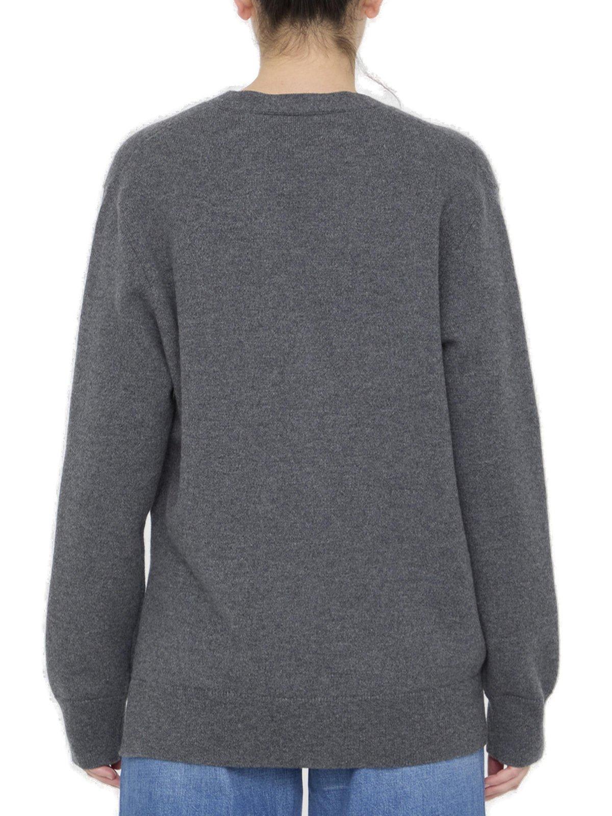 Shop Loewe V-neck Asymmetric Cardigan In Grey