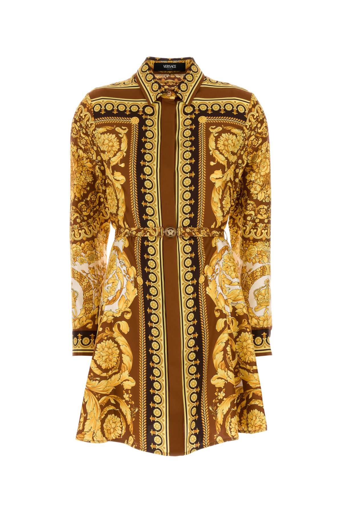 Versace Twill Shirt Dress Ornate Print In Multi