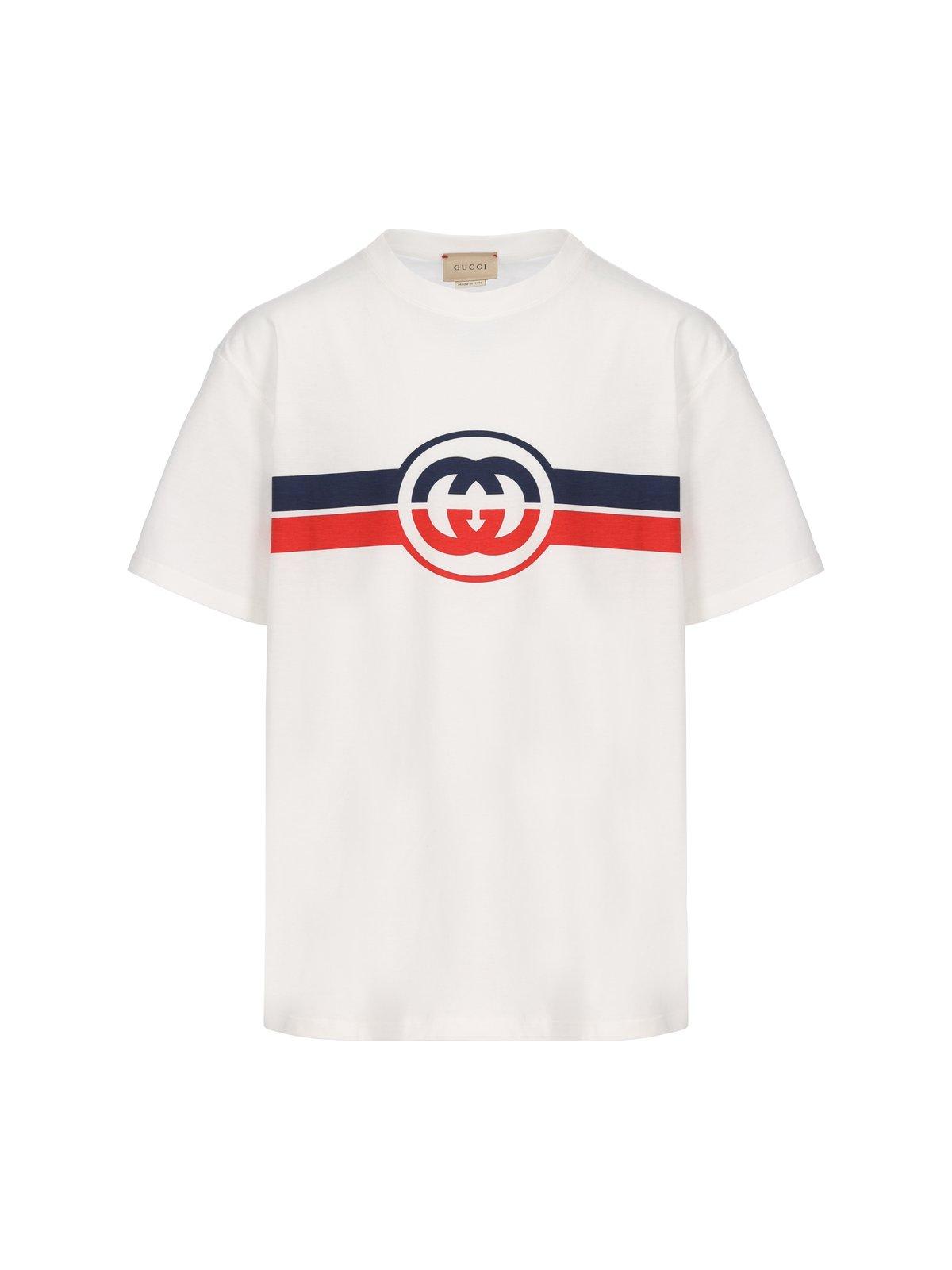 Shop Gucci Interlocking G Stripe Printed T-shirt In White