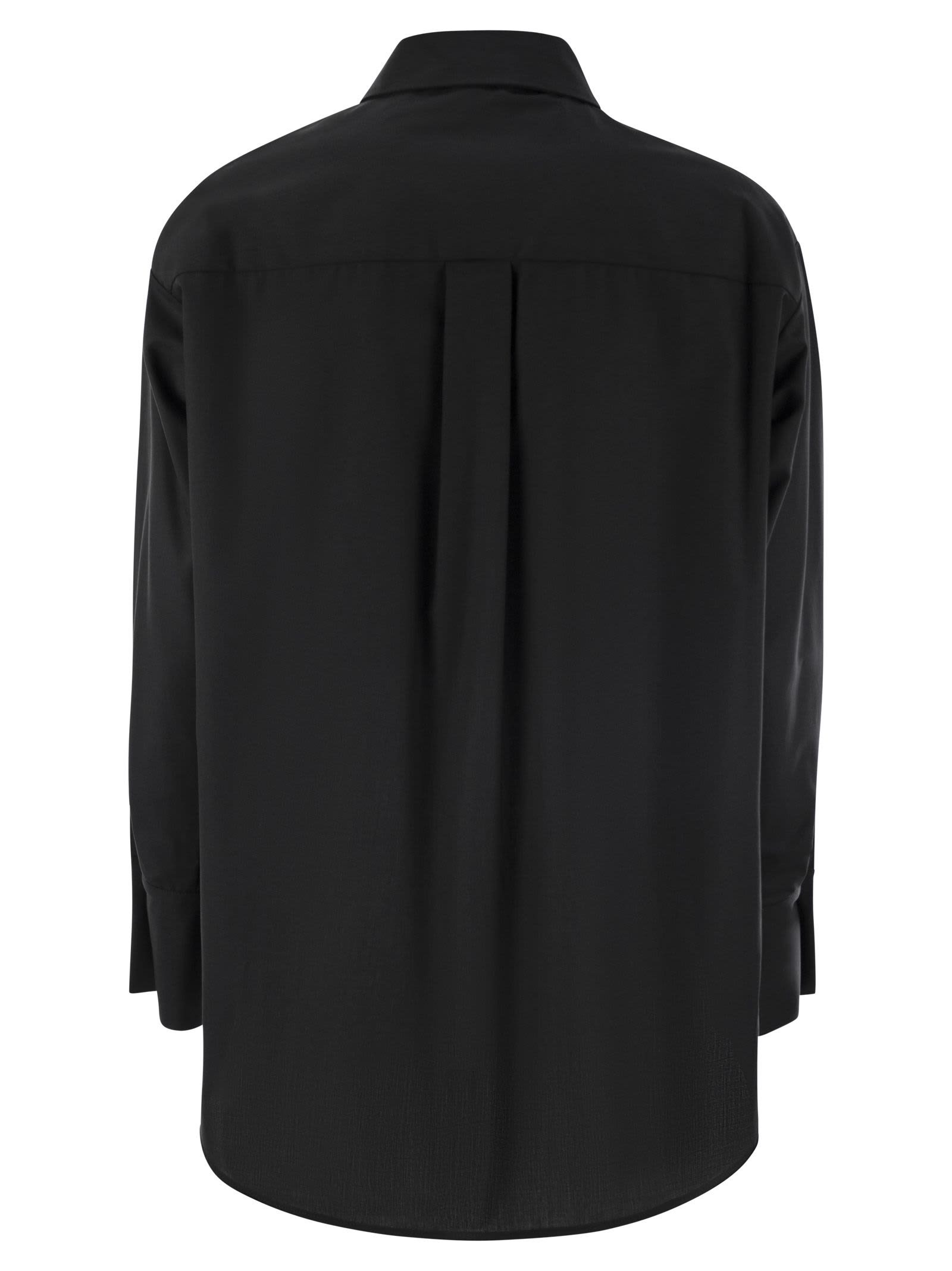 Shop Elisabetta Franchi Poplin Shirt With Logo On Cuffs In Black