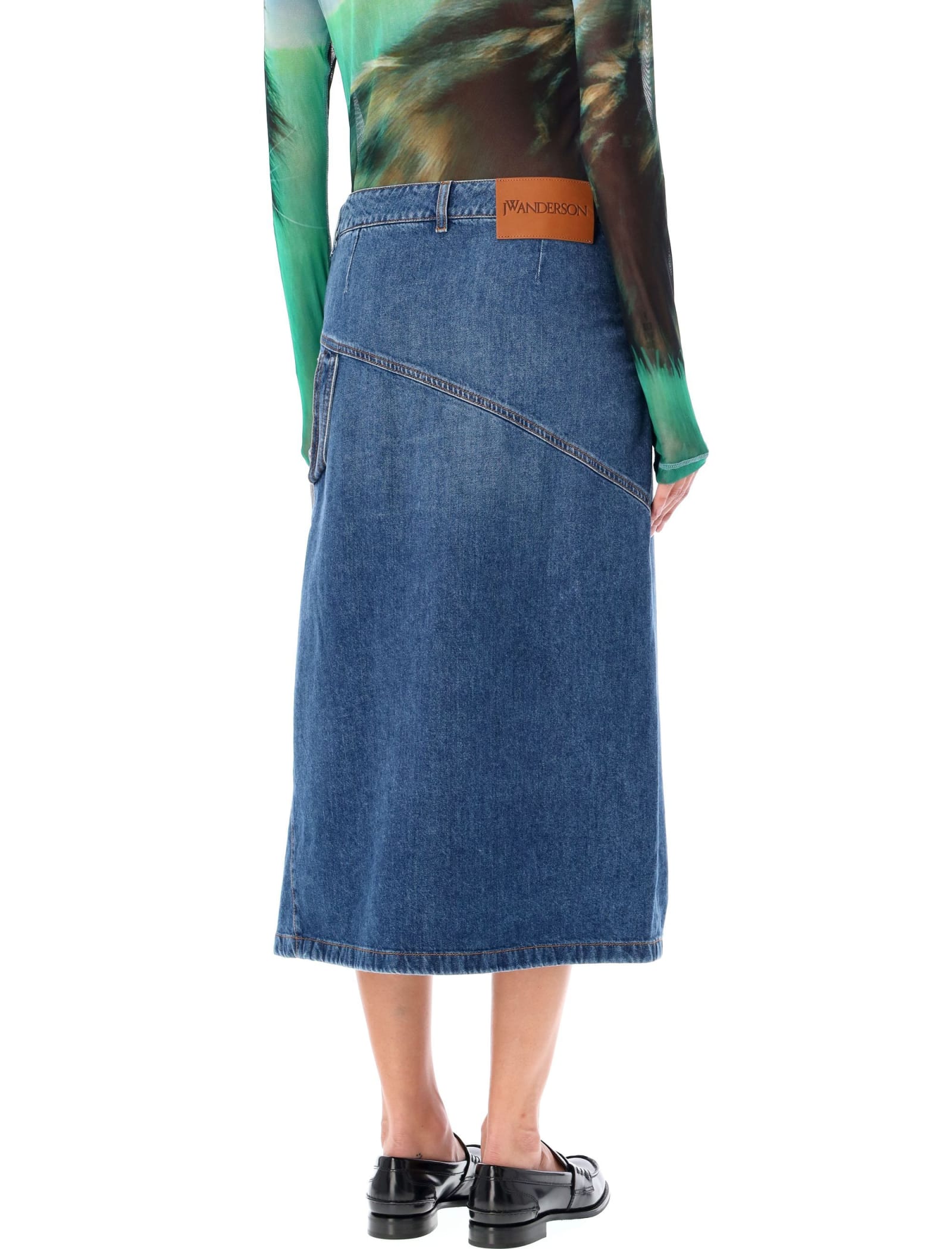 Shop Jw Anderson Denim Twisted Midi Skirt In Light Blue