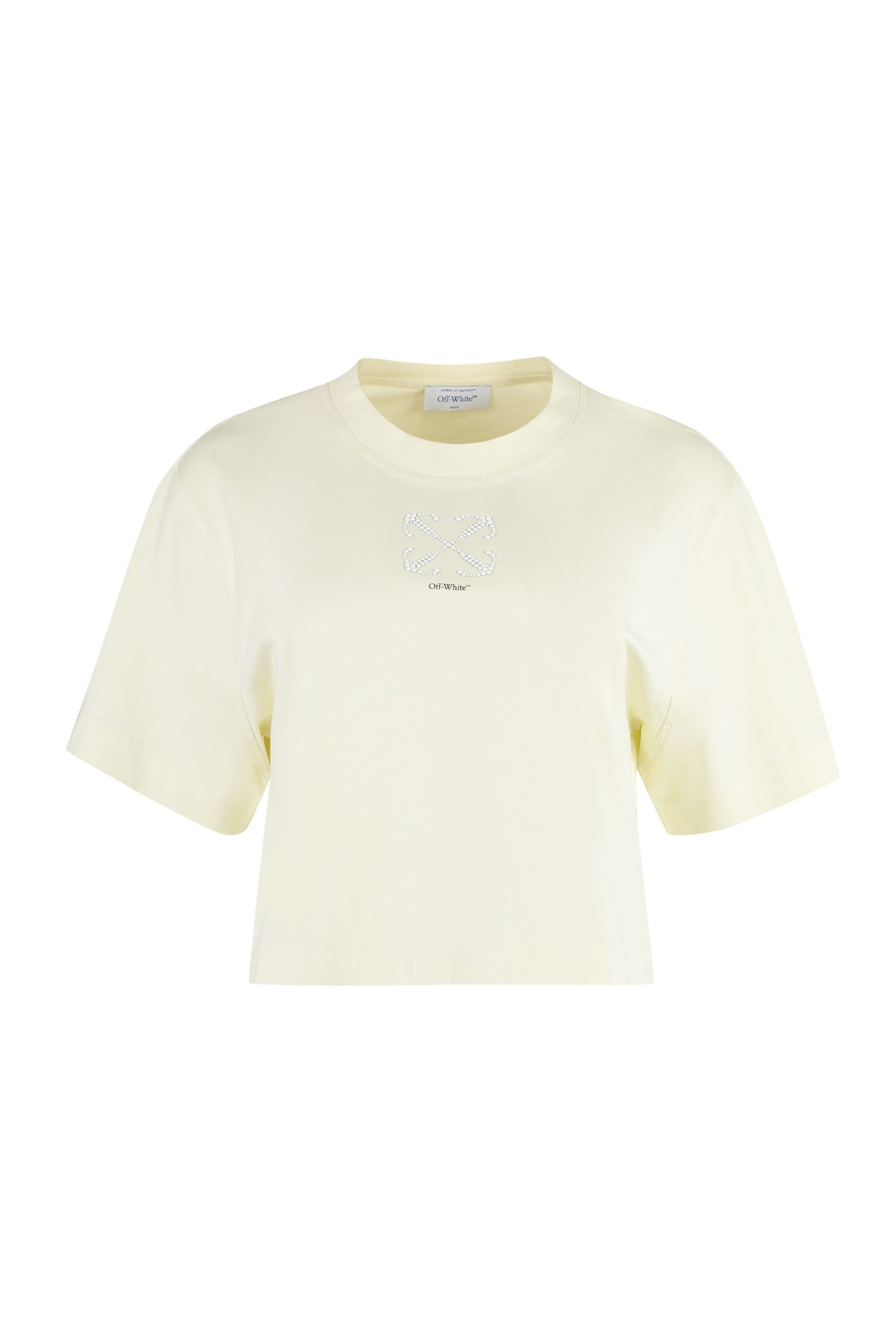Off-white Logo Detail Cropped T-shirt In Beige/bianco