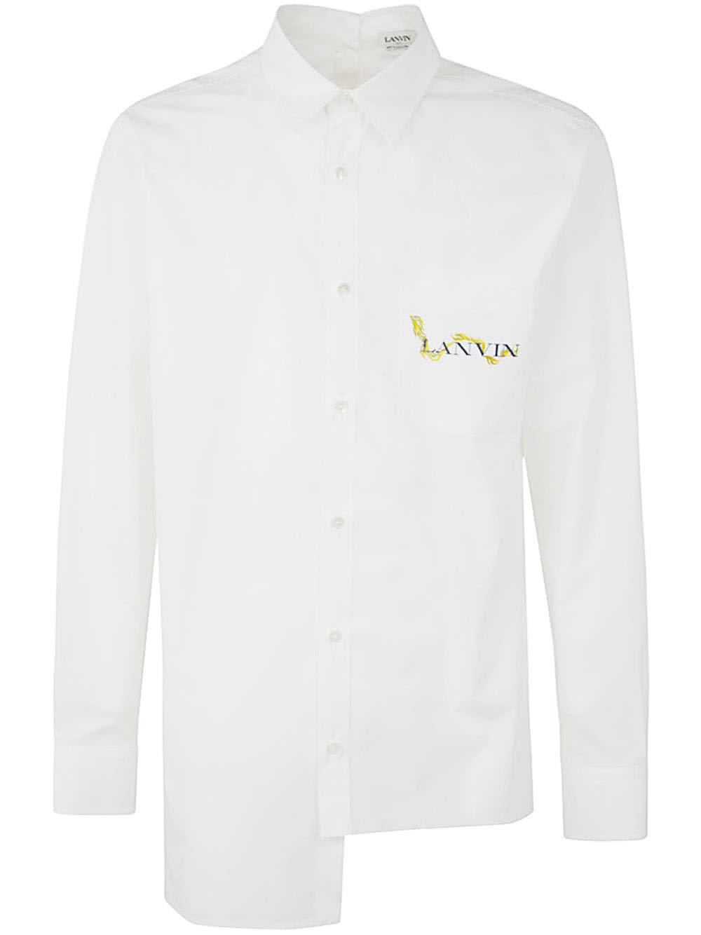 Shop Lanvin Cny Long Sleeve Asymmetric Shirt In Optic White