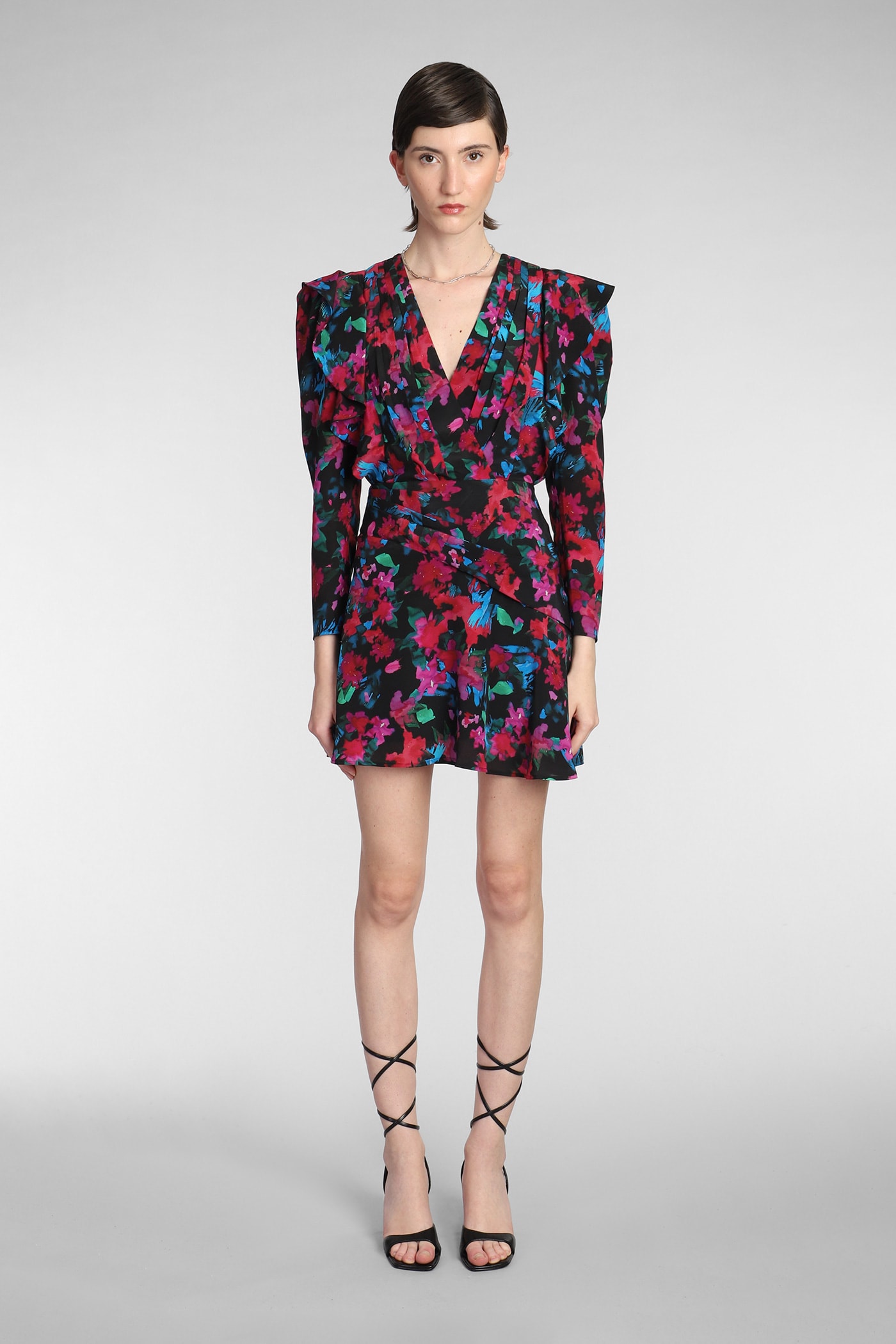 Iro Floral-print V-neck Silk Minidress In Black