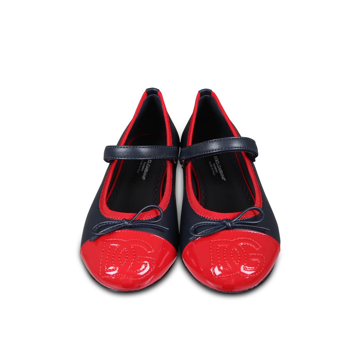 Dolce & Gabbana Girls Navy Blue Embroidered Leather Pumps In Blue