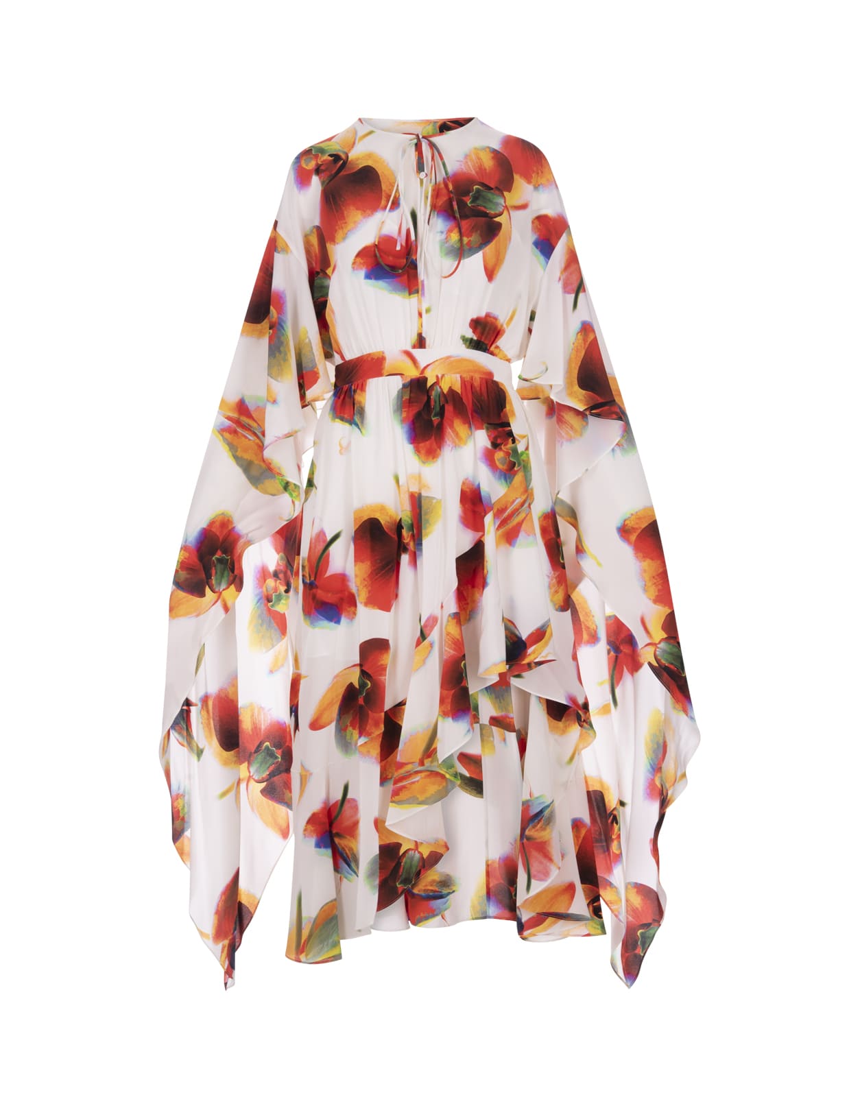 Alexander McQueen Midi Asymmetrical Dress In White Silk With