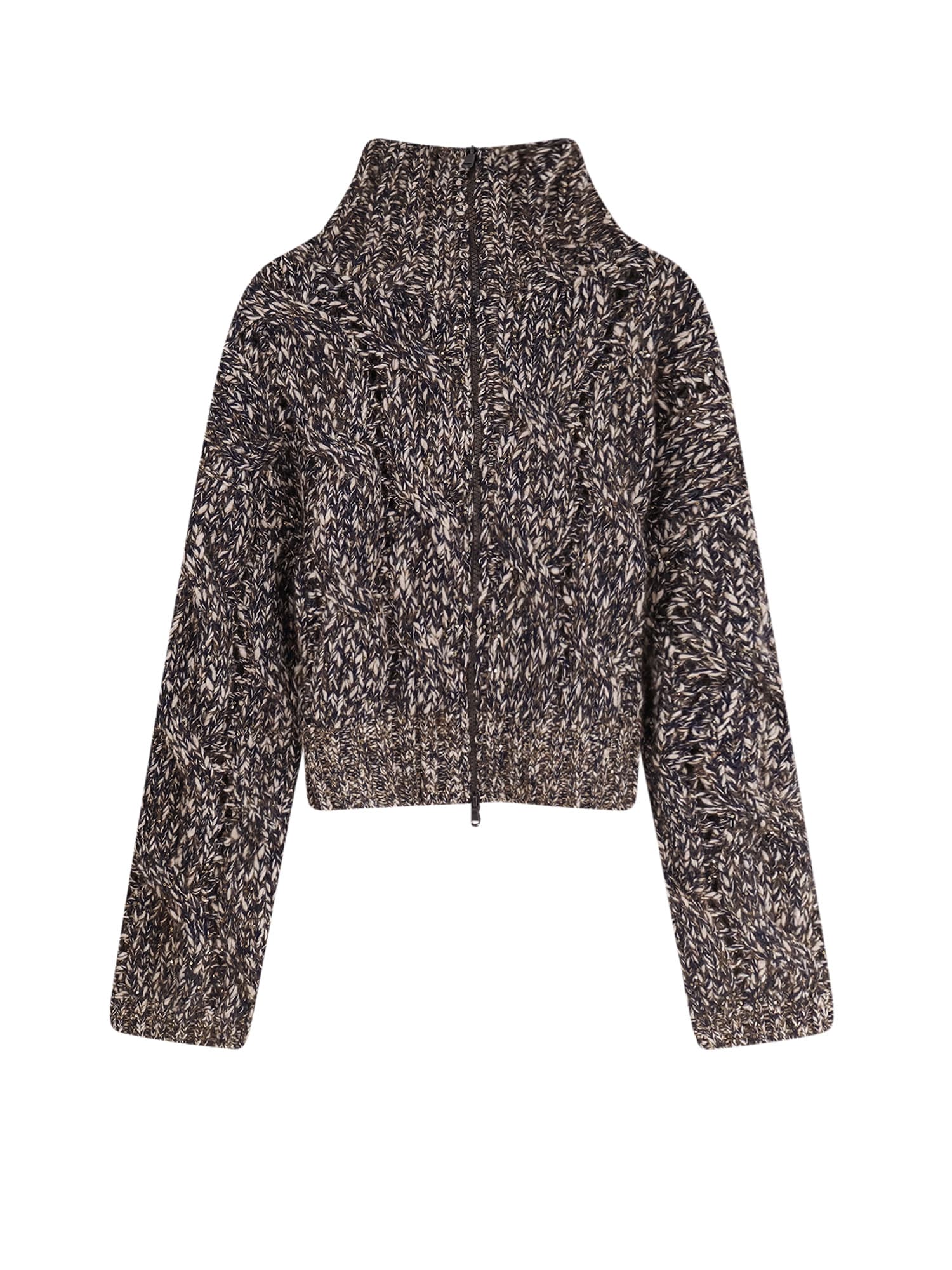 Brunello Cucinelli Wool And Cashmere Cardigan With Sequins In Brown