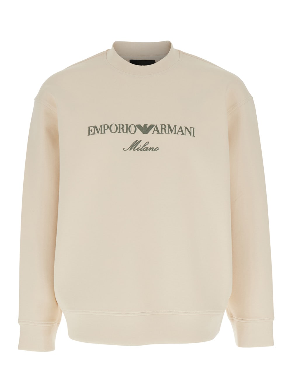 White Crewneck Sweatshirt With Maxi Logo Lettering On The Front In Cotton Blend Stretch Man