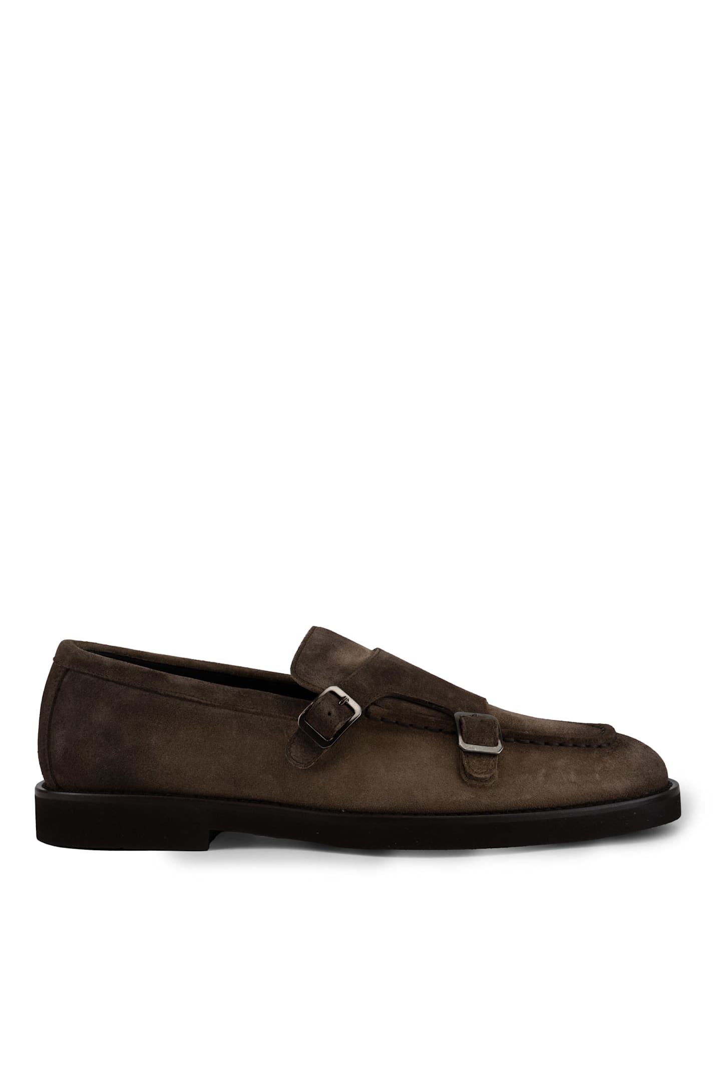 Shop Doucal's Monk Strap Moccasin In Suede In Point Cacao+f.do T.moro