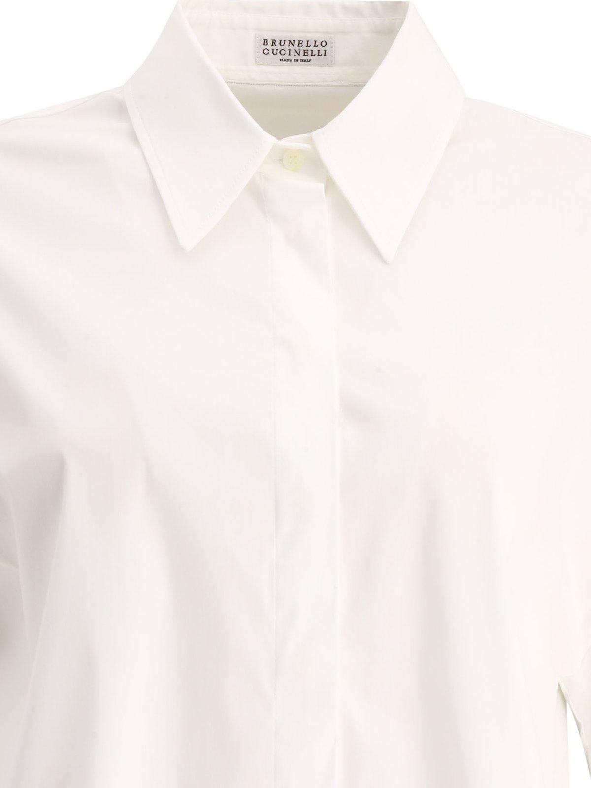 Shop Brunello Cucinelli Long-sleeved Button-up Shirt In White