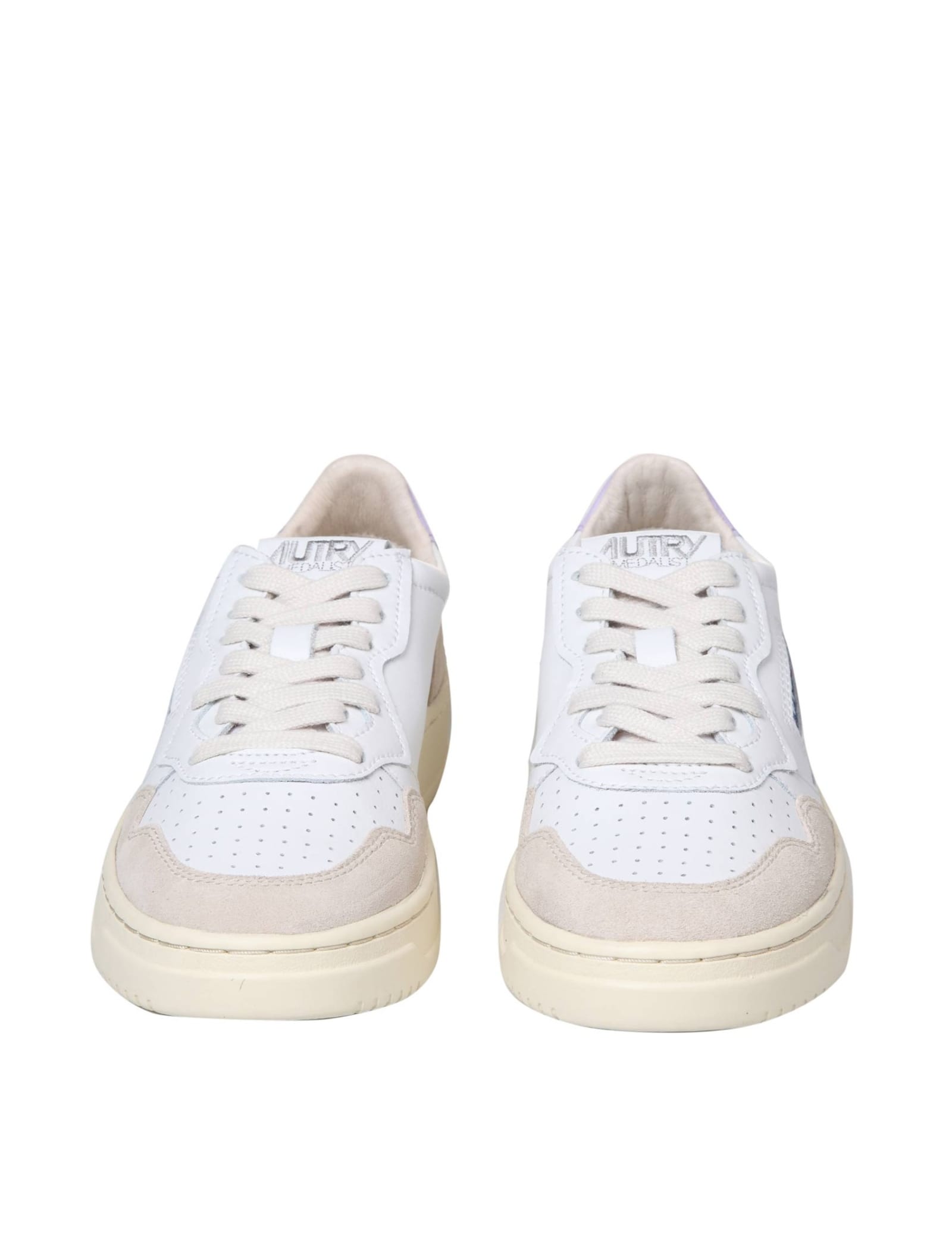 Shop Autry White And Lilac Leather Sneakers In Bianco+lilla