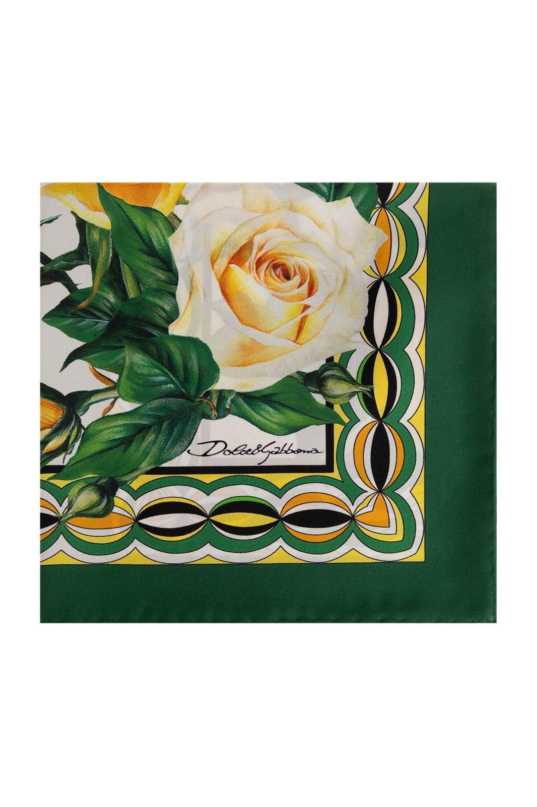 Shop Dolce & Gabbana Rose Printed Twill Scarf In Giallo