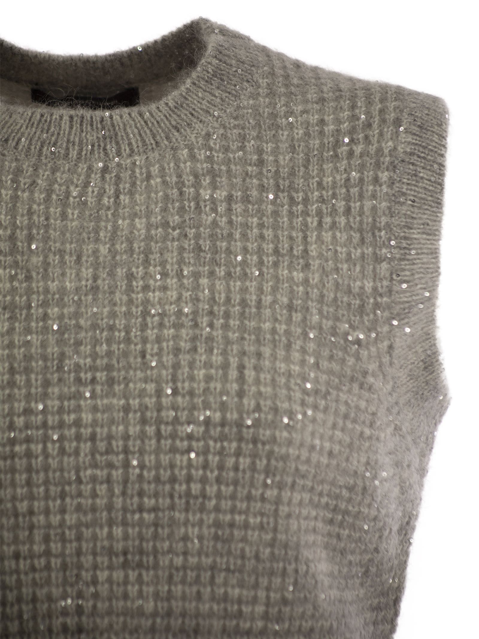 Shop Fabiana Filippi Sleeveless Top With Micro Sequins In Grey