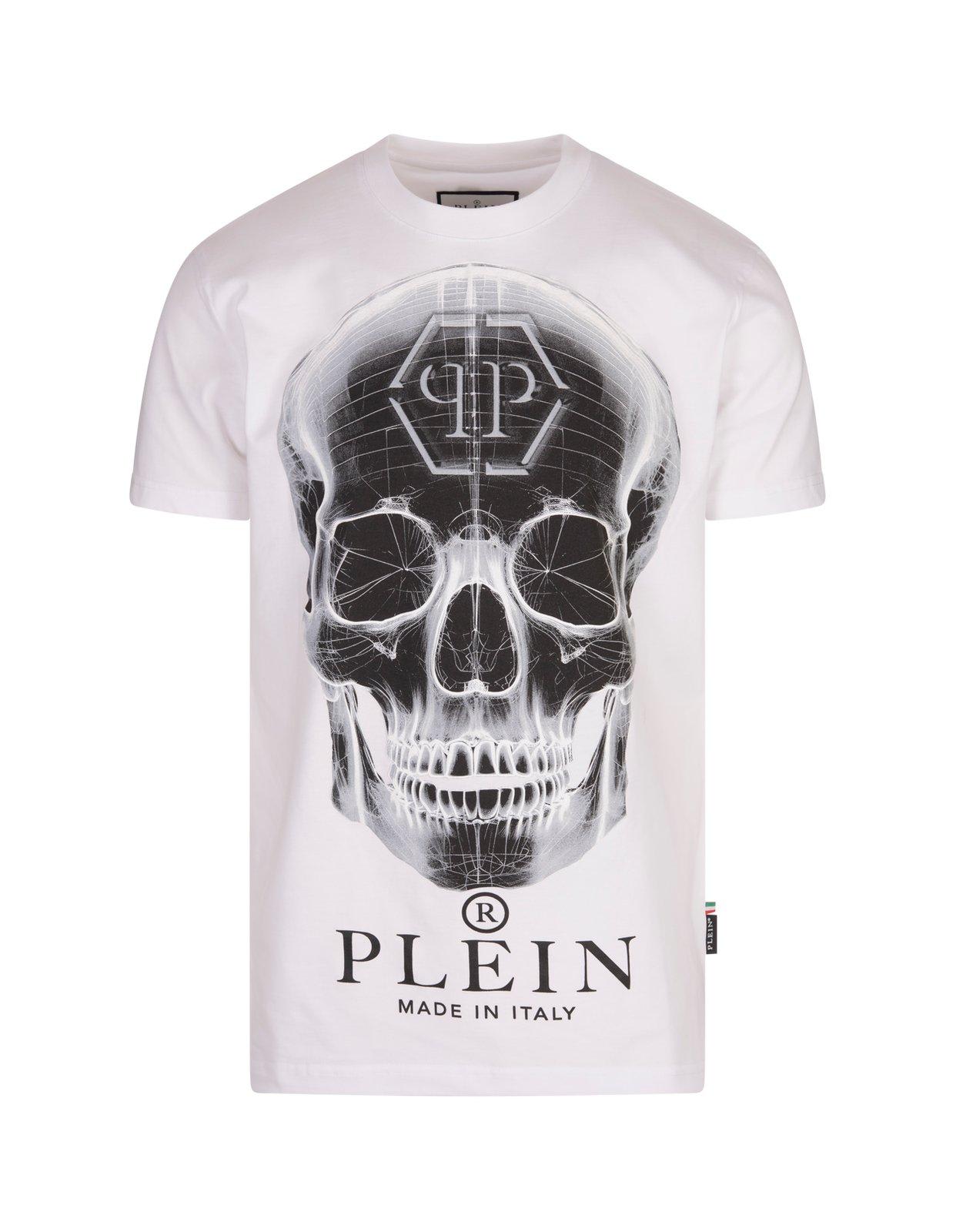 Shop Philipp Plein Round Neck Ss Skull T-shirt In Bianco