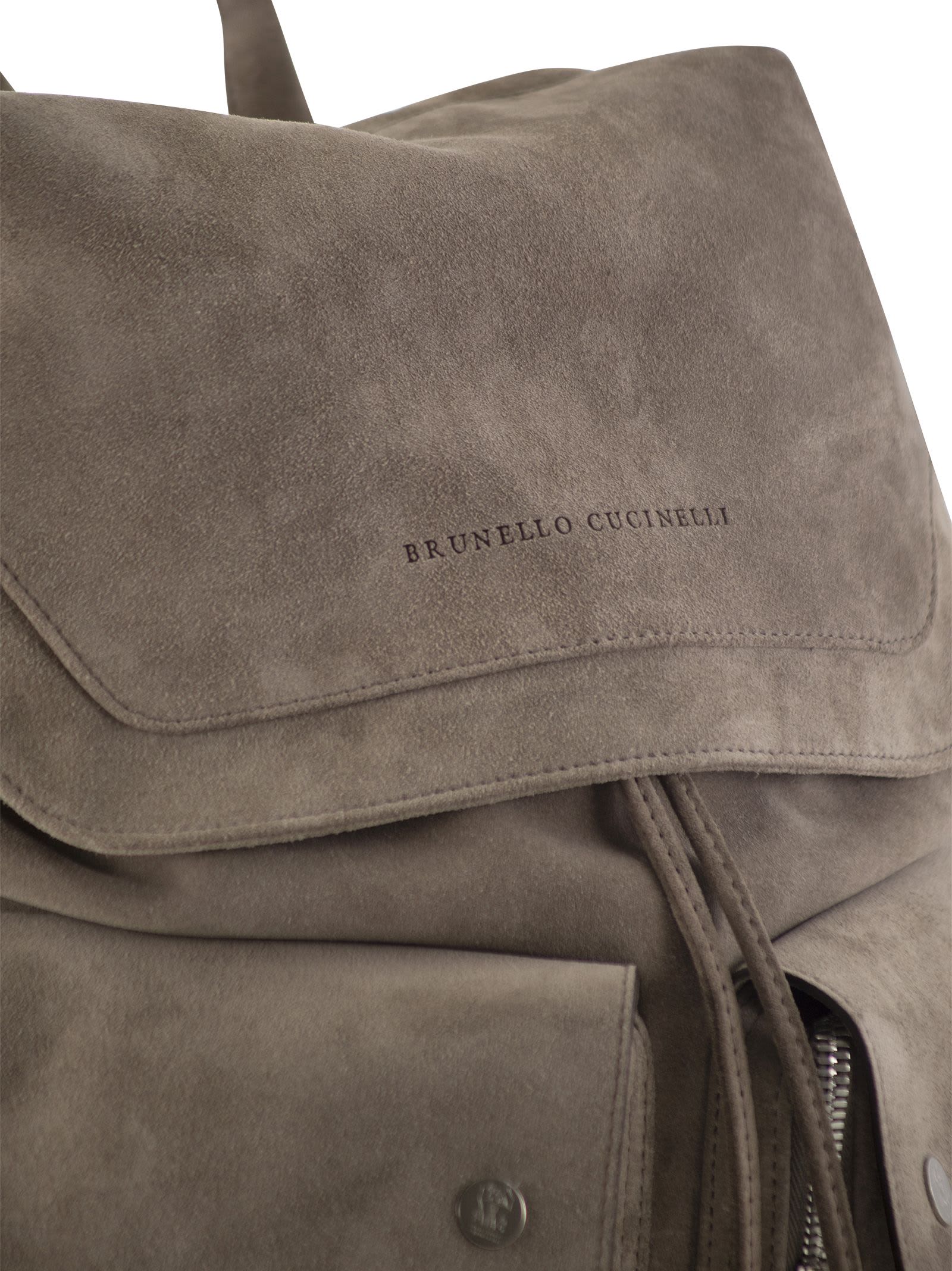 Shop Brunello Cucinelli Suede Backpack In Turtledove