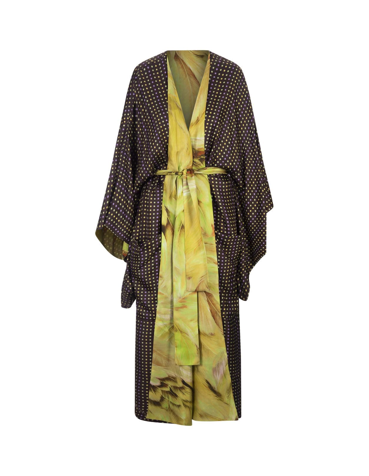 Shop Roberto Cavalli Reversible Long Dress With Green Plumage Print