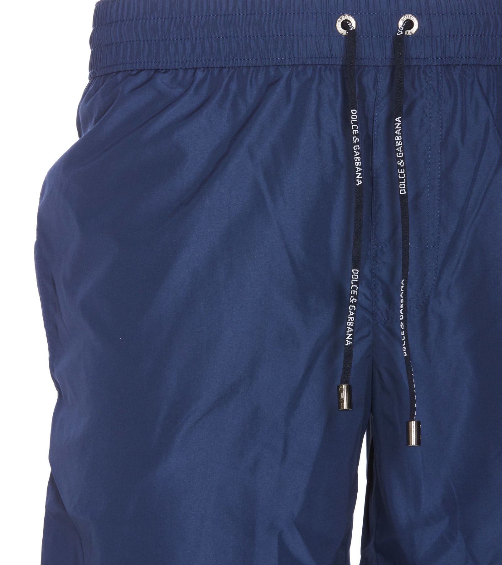 Shop Dolce & Gabbana Plaque Logo Swim Trunks In Blue