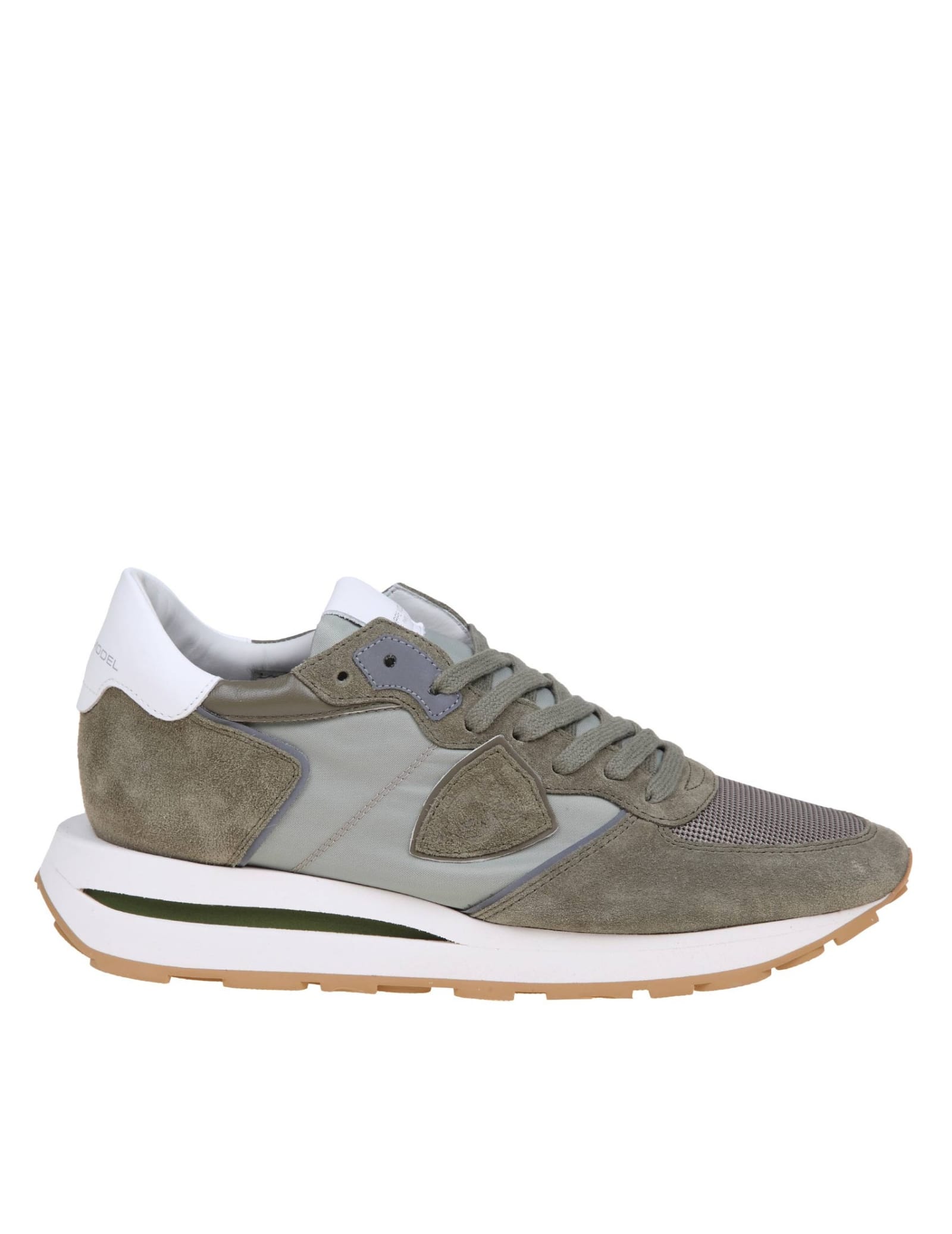 Shop Philippe Model Tropez Haute Low Suede And Nylon Sneakers Color Green In Verde