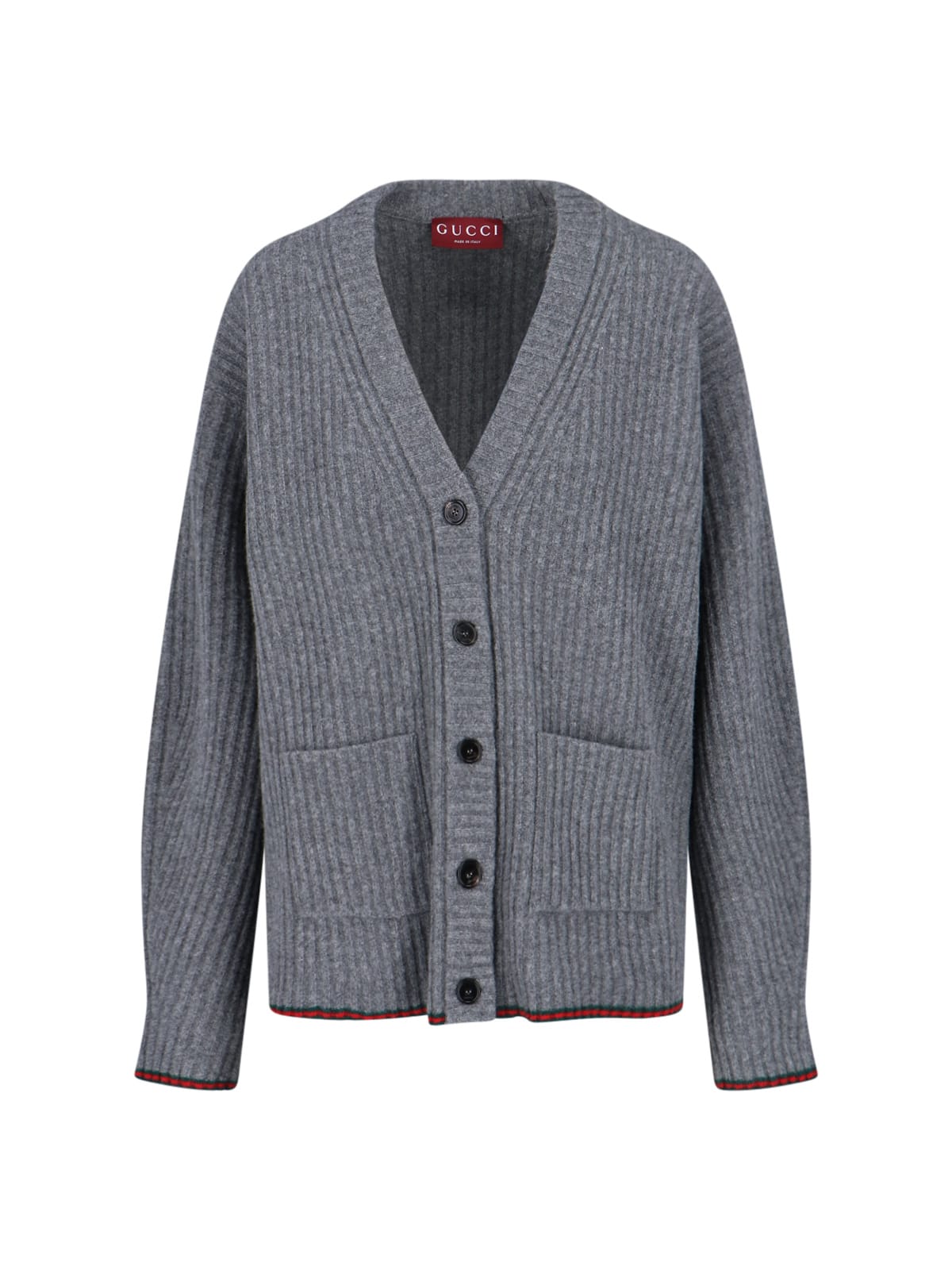 Gucci Womens Dusty Dark Grey Mc Oversized Rib Wool Knitted Cardigan Xs In Gray