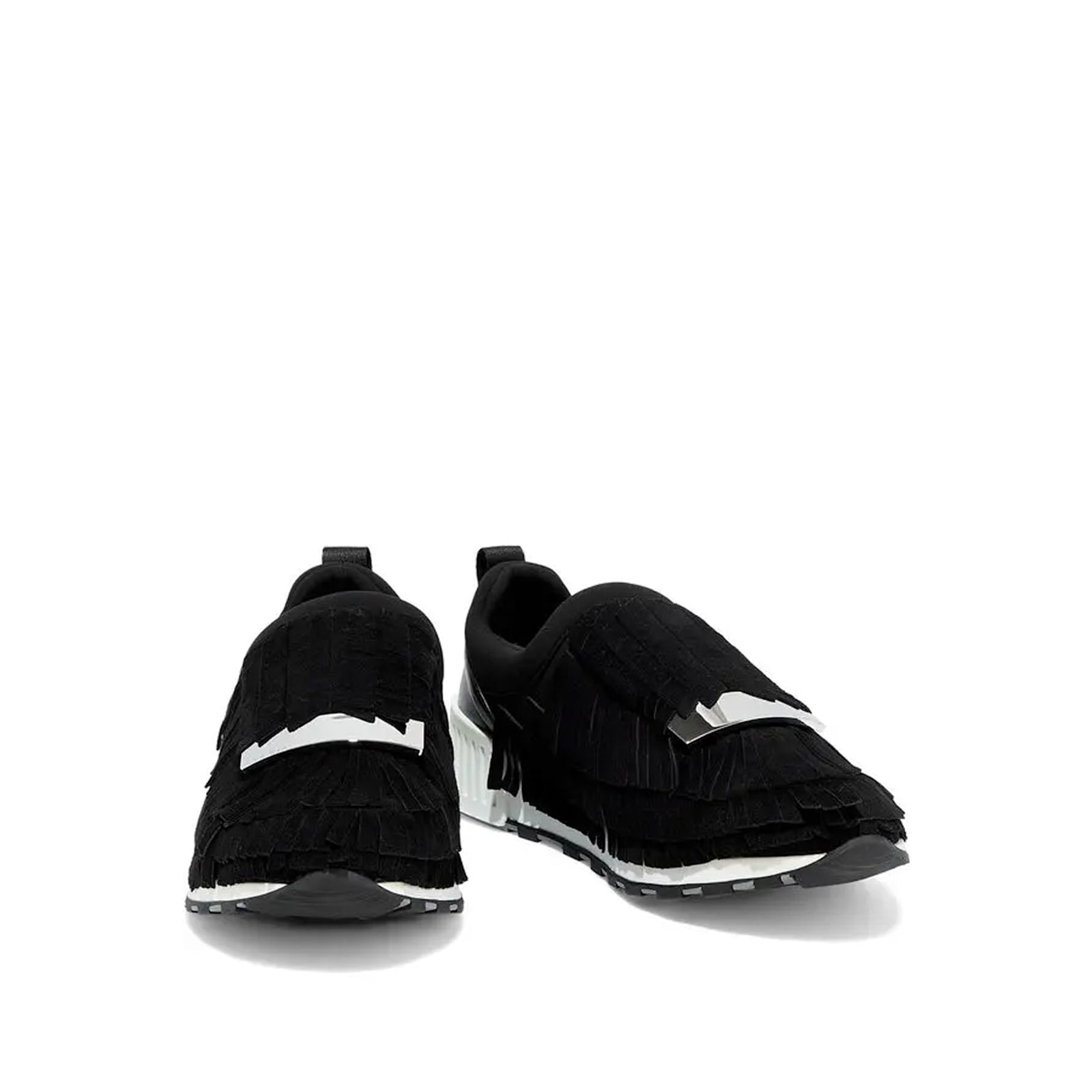 Sergio Rossi Luxury Sr1 Running Sneakers With Textured Fringe In Black