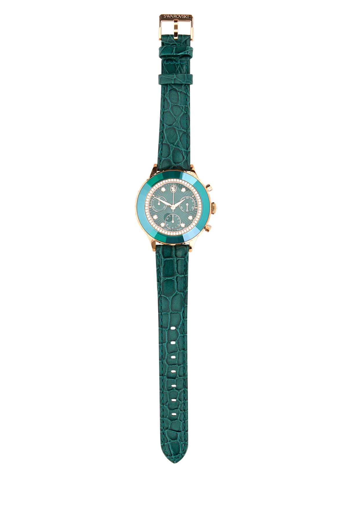 SWAROVSKI GREEN LEATHER OCTEA CHRONO WATCH