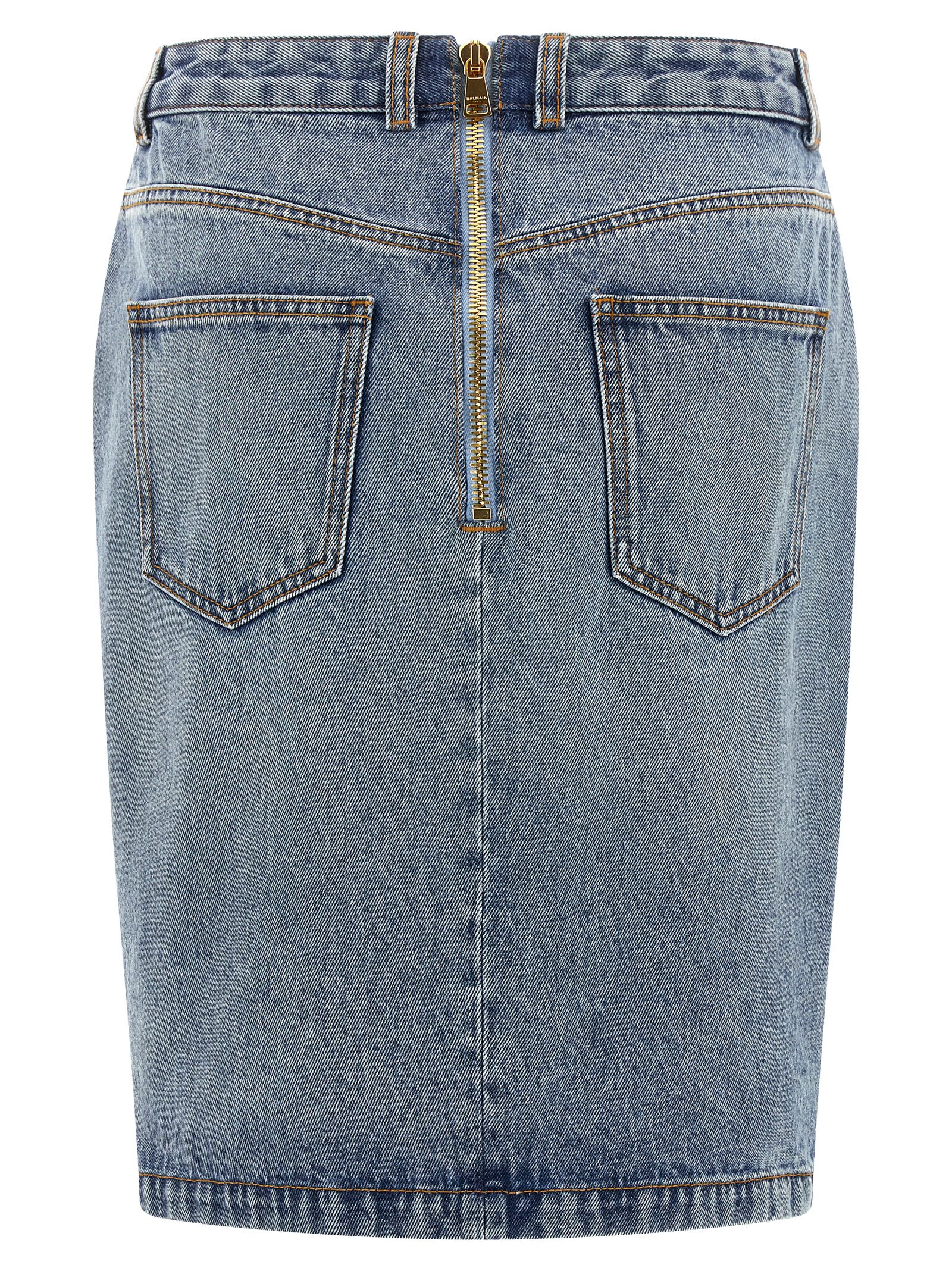 Balmain Denim Skirt Featuring Pockets And Button Accents In Blue