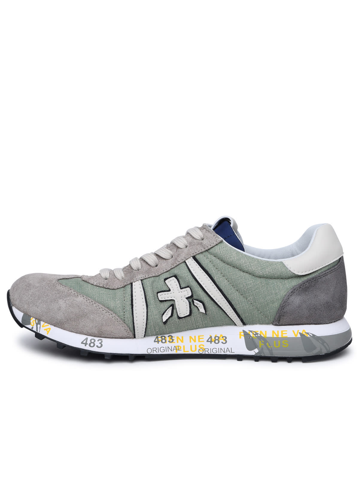 Shop Premiata Lucy Green Leather And Fabric Sneakers