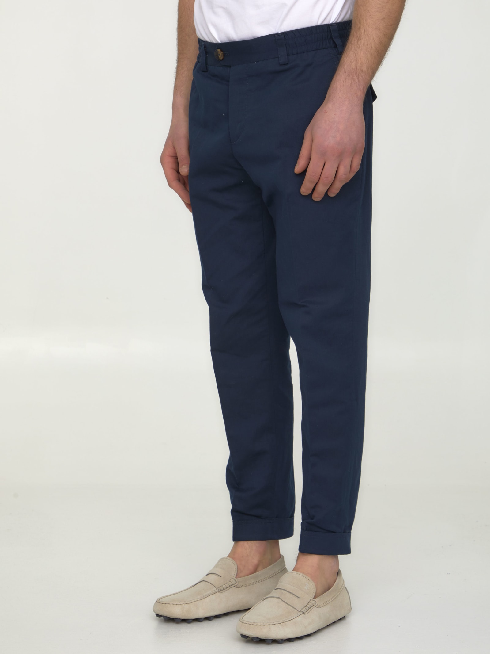 Shop Pt01 Cotton And Linen Trousers In Blue