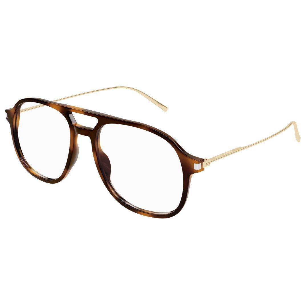Saint Laurent Pilot Frame Glasses In 002 Havana Gold Transpare