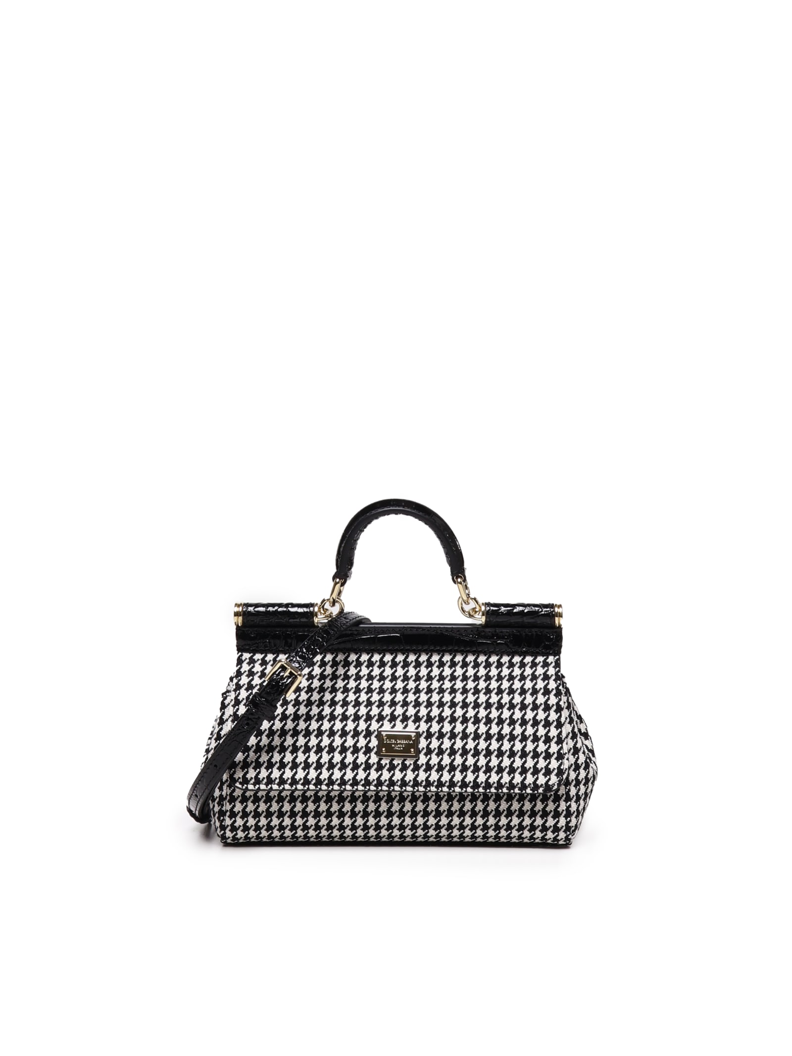 Shop Dolce & Gabbana Small Sicily Bag In Pied De Poule In Pied Poule