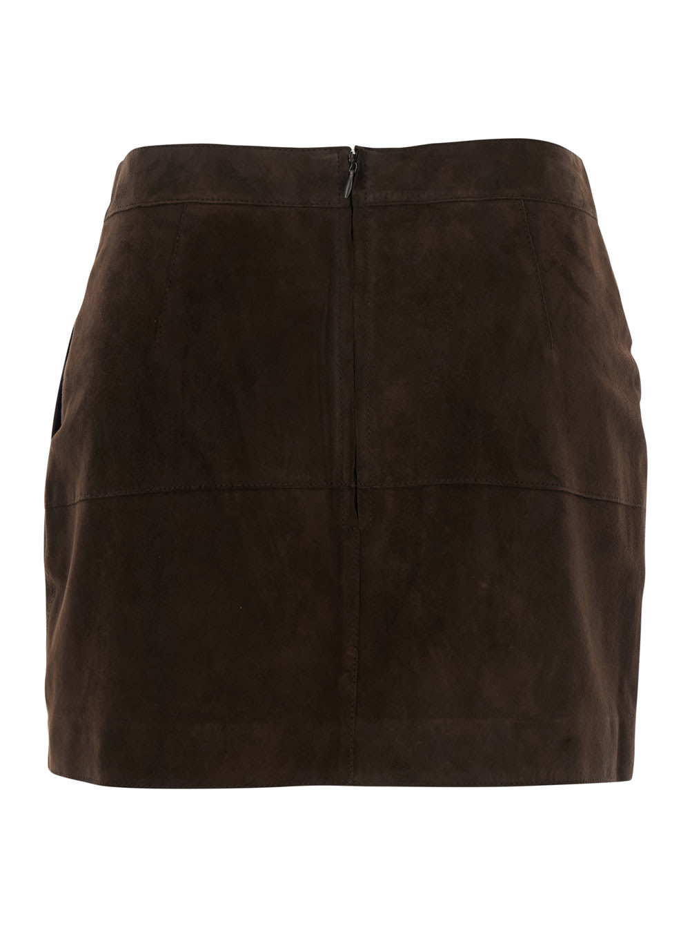 Shop P.a.r.o.s.h Brown Short Skirt With Side Pockets In Suede Woman
