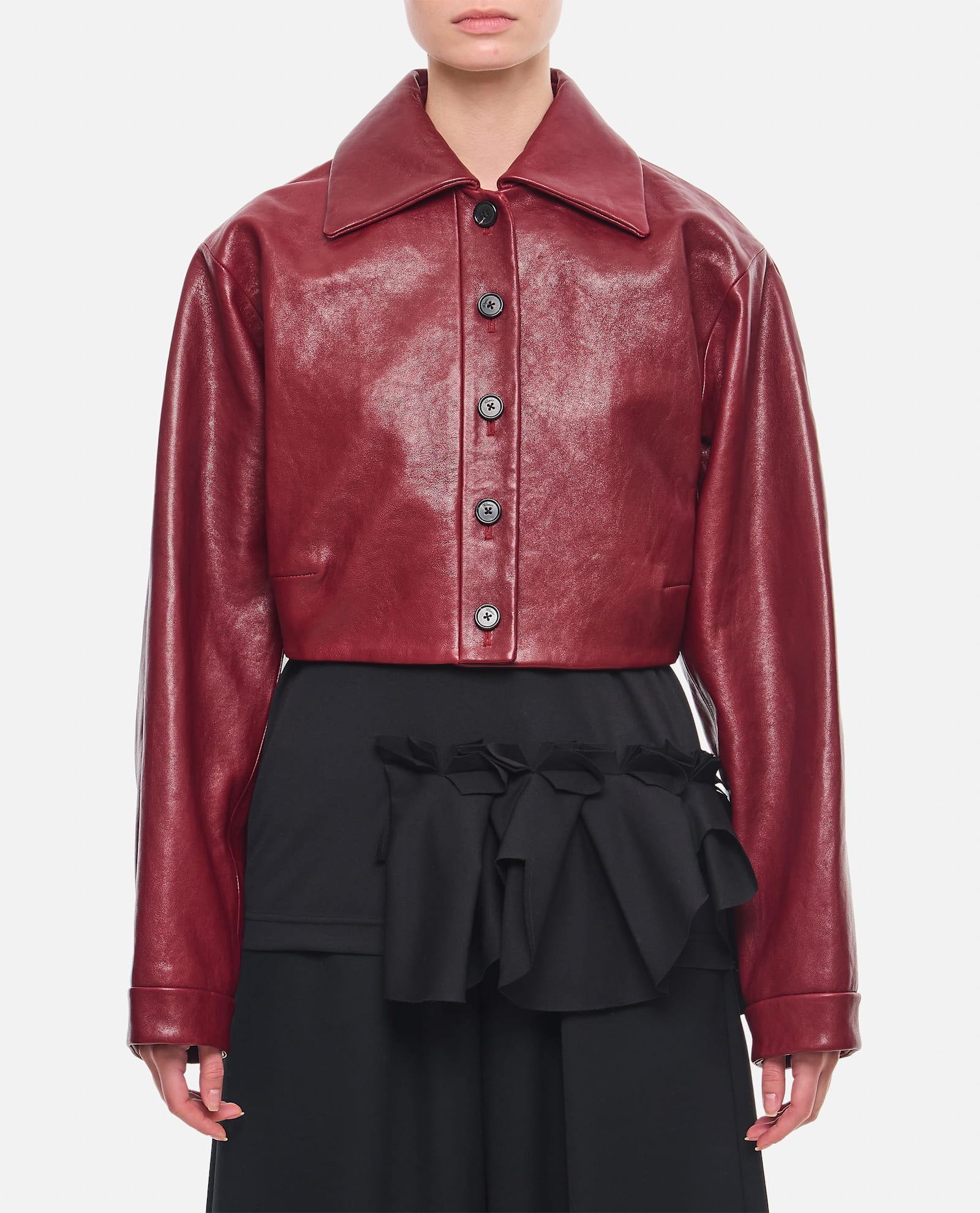 Shop Khaite Sue Short Leather Jacket In Oxblood