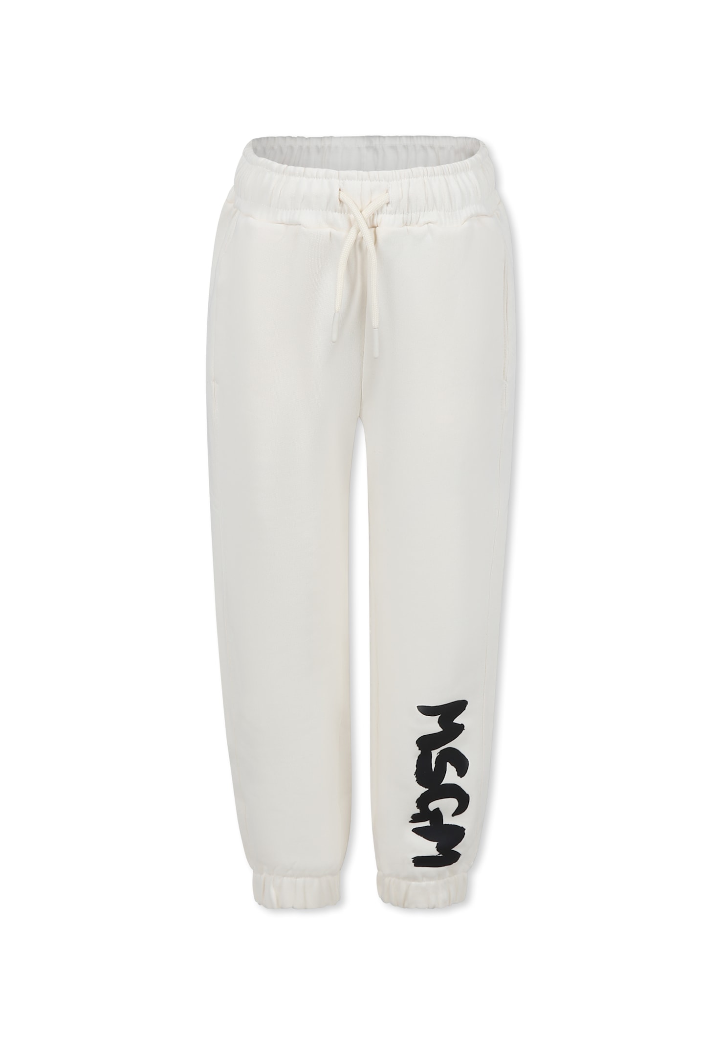 Msgm Ivory Trousers For Kids With Logo In White