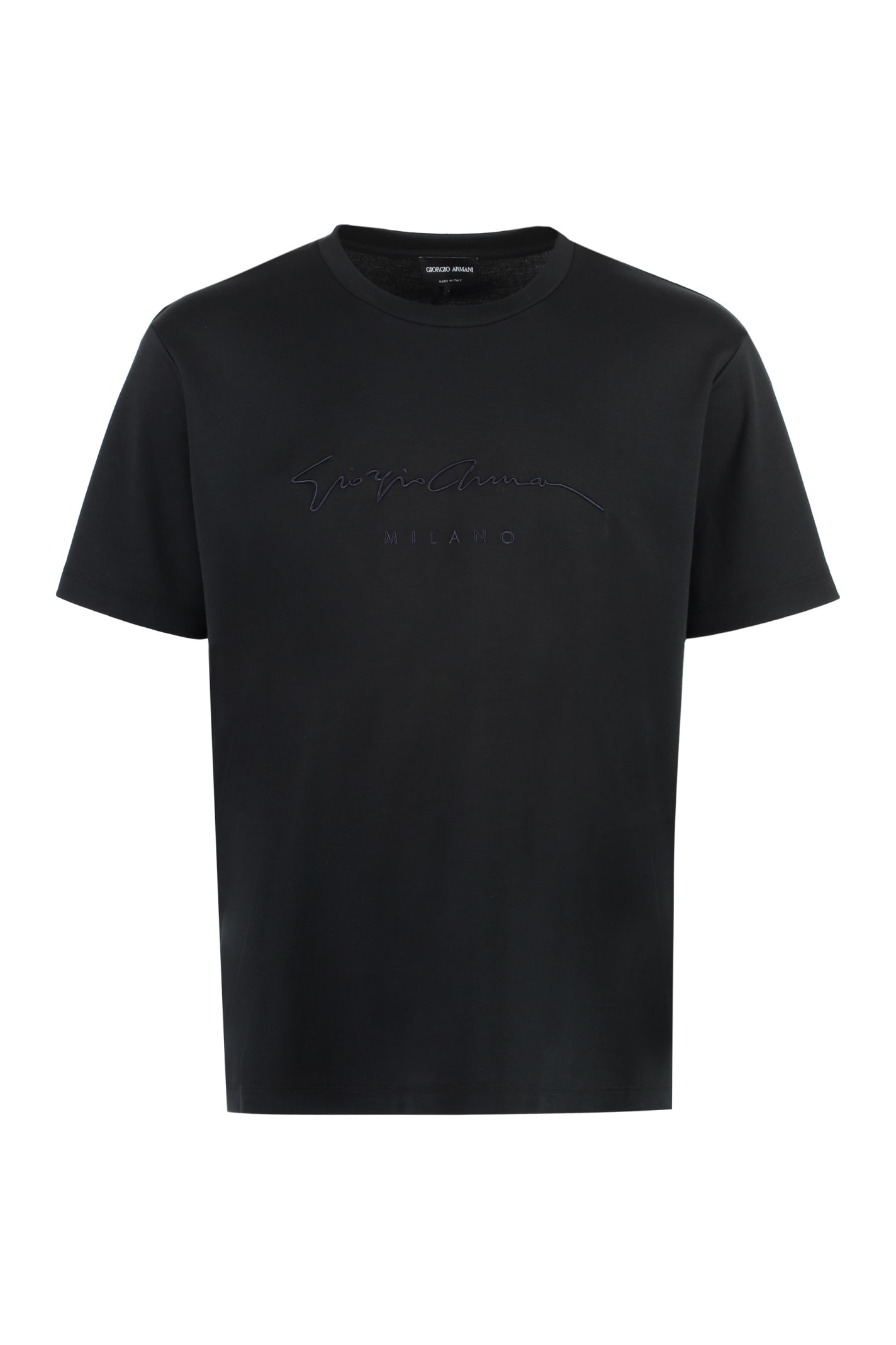 Shop Giorgio Armani Logo Embroidery Cotton T-shirt In Nero