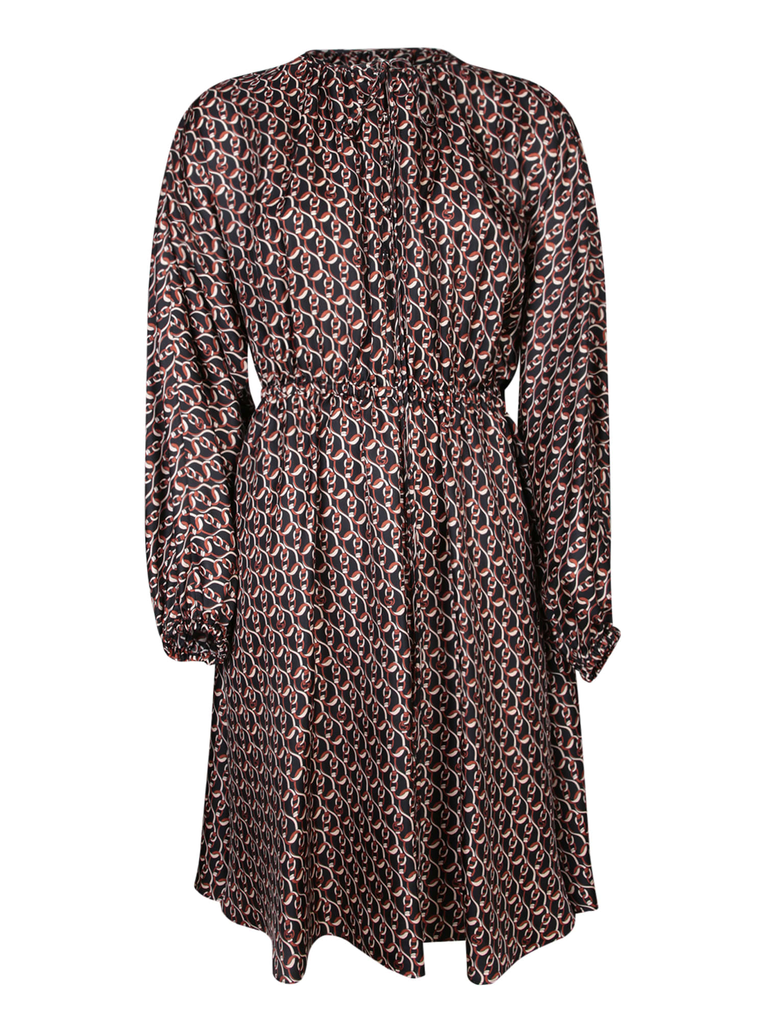 Shop Gucci Patterned Brown Midi Dress In Black