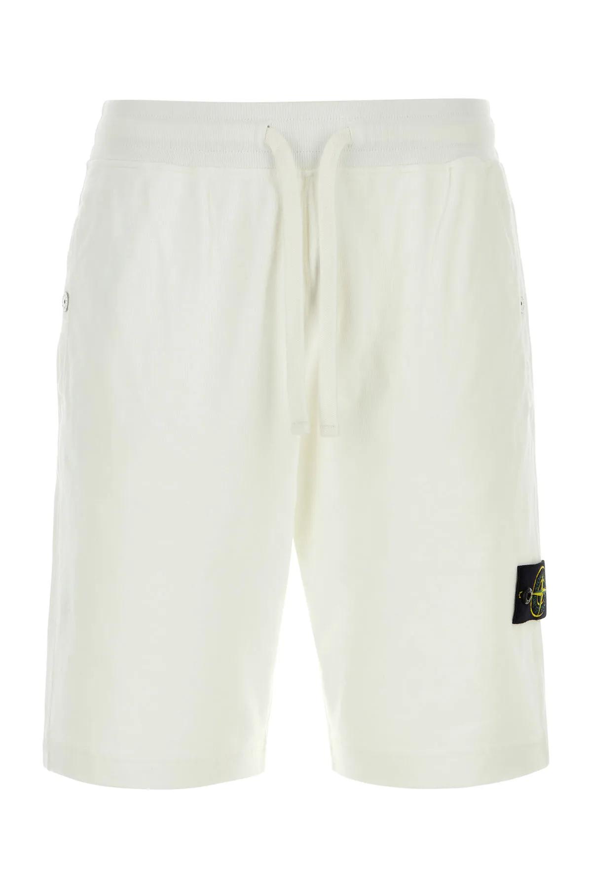 Shop Stone Island White Cotton Bermuda Shorts