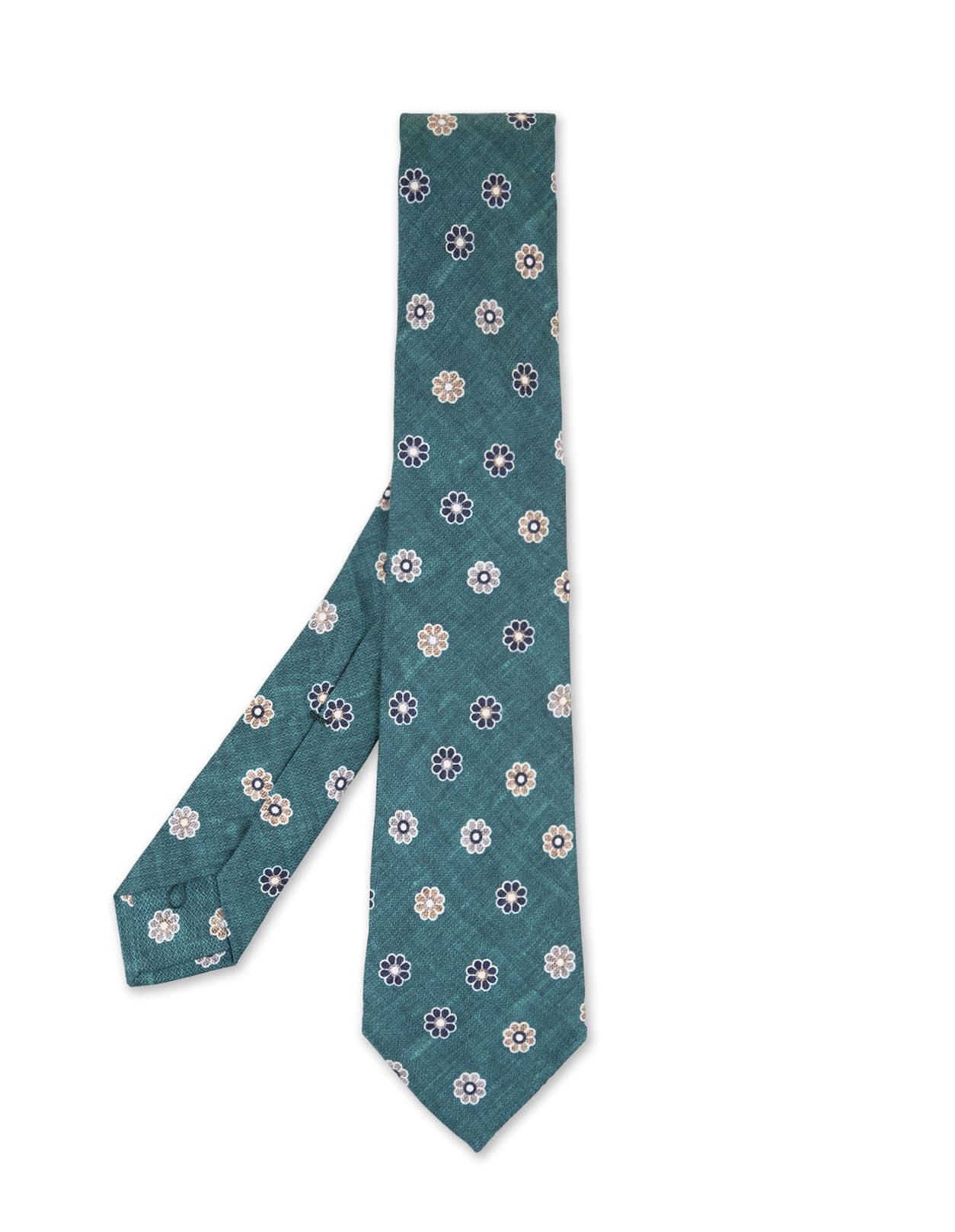 Shop Kiton Green Tie With Flower Pattern